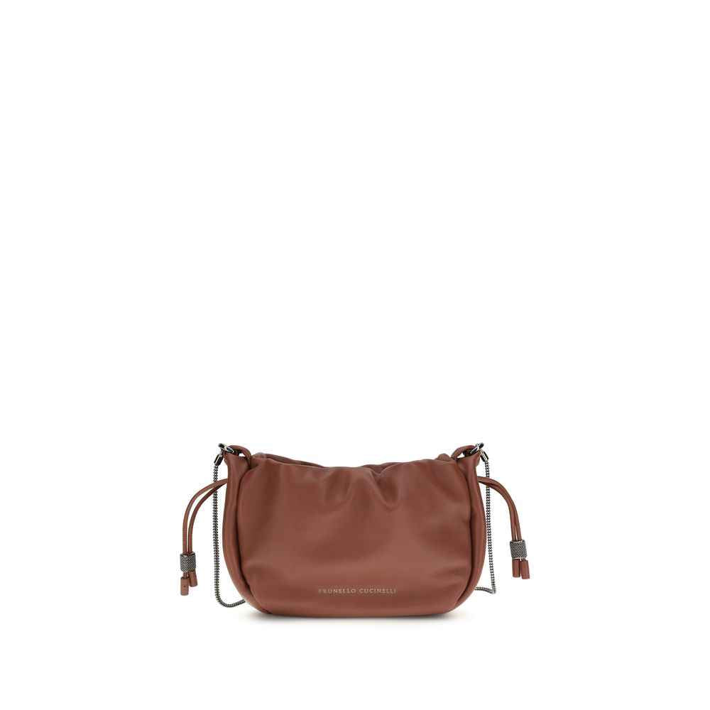 Brunello Cucinelli Brown Calf Leather Bos Taurus Shoulder Bag