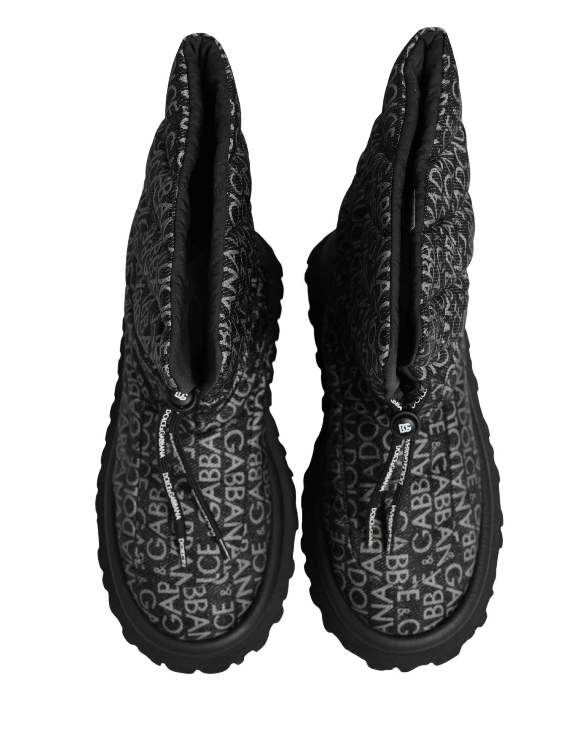Dolce & Gabbana Black Logo Print Lace Up Snow Boots Shoes