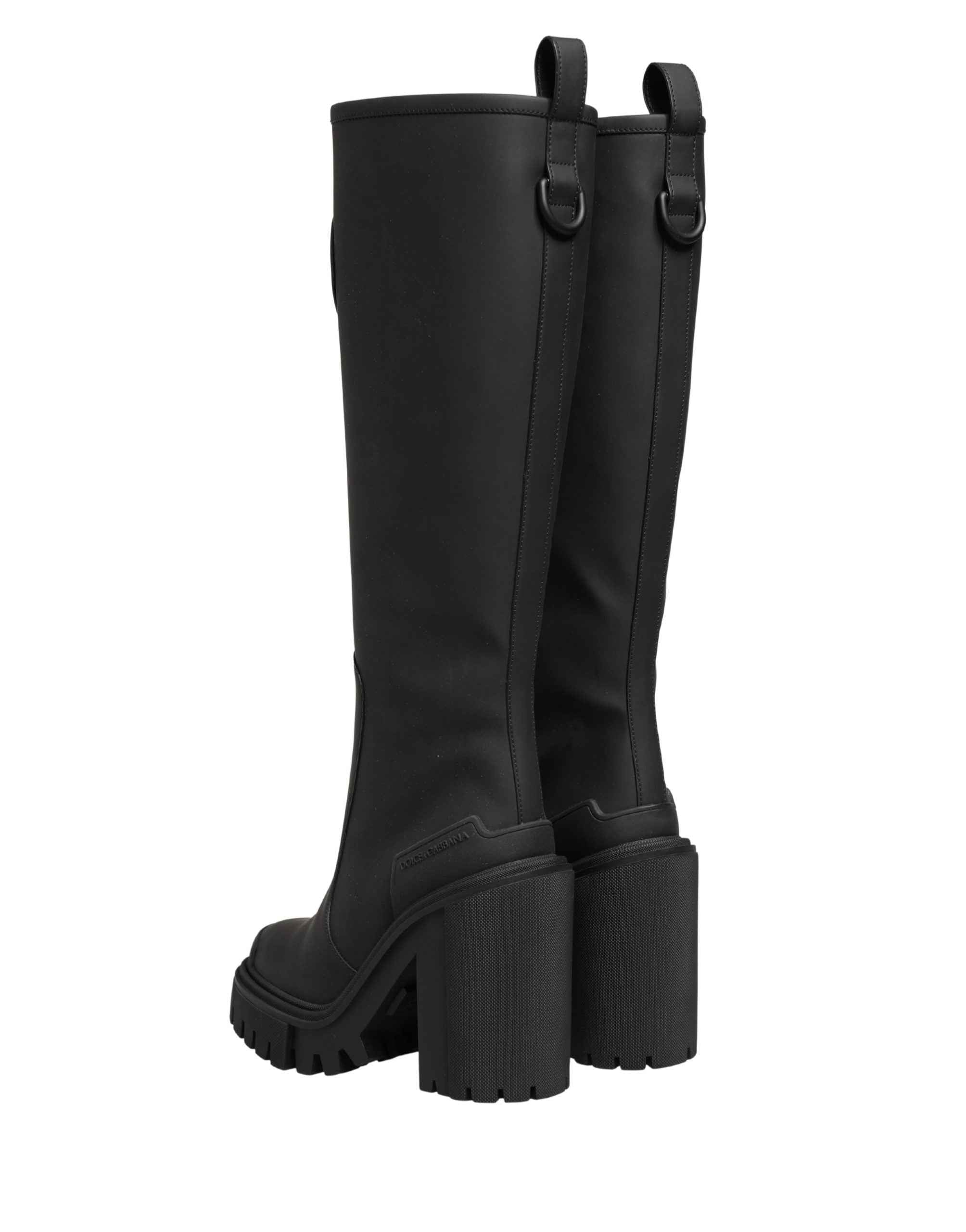Dolce & Gabbana Black Rubberised Leather High Boots Shoes