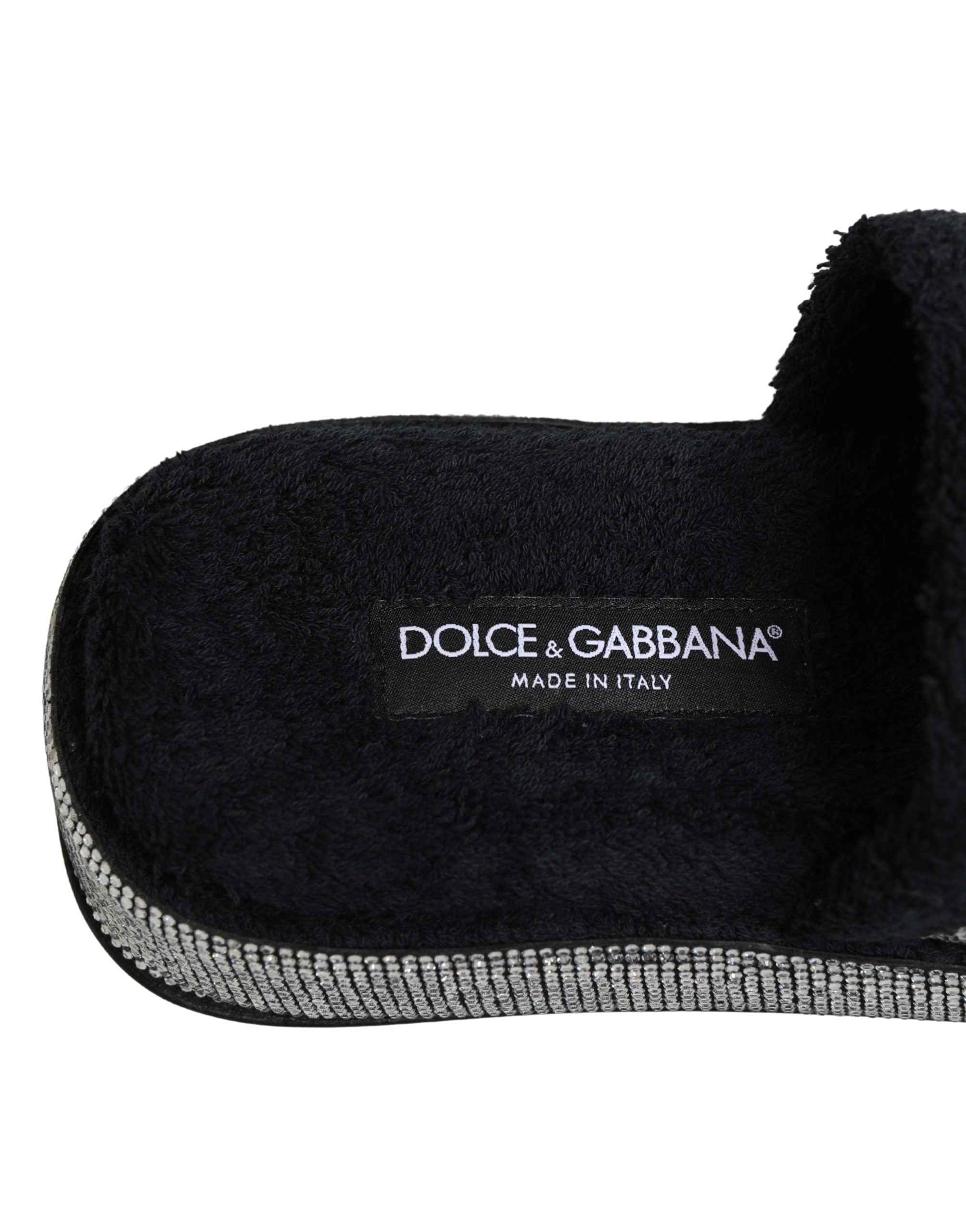 Dolce & Gabbana Black Crystal Embellished Platform Slides Shoes