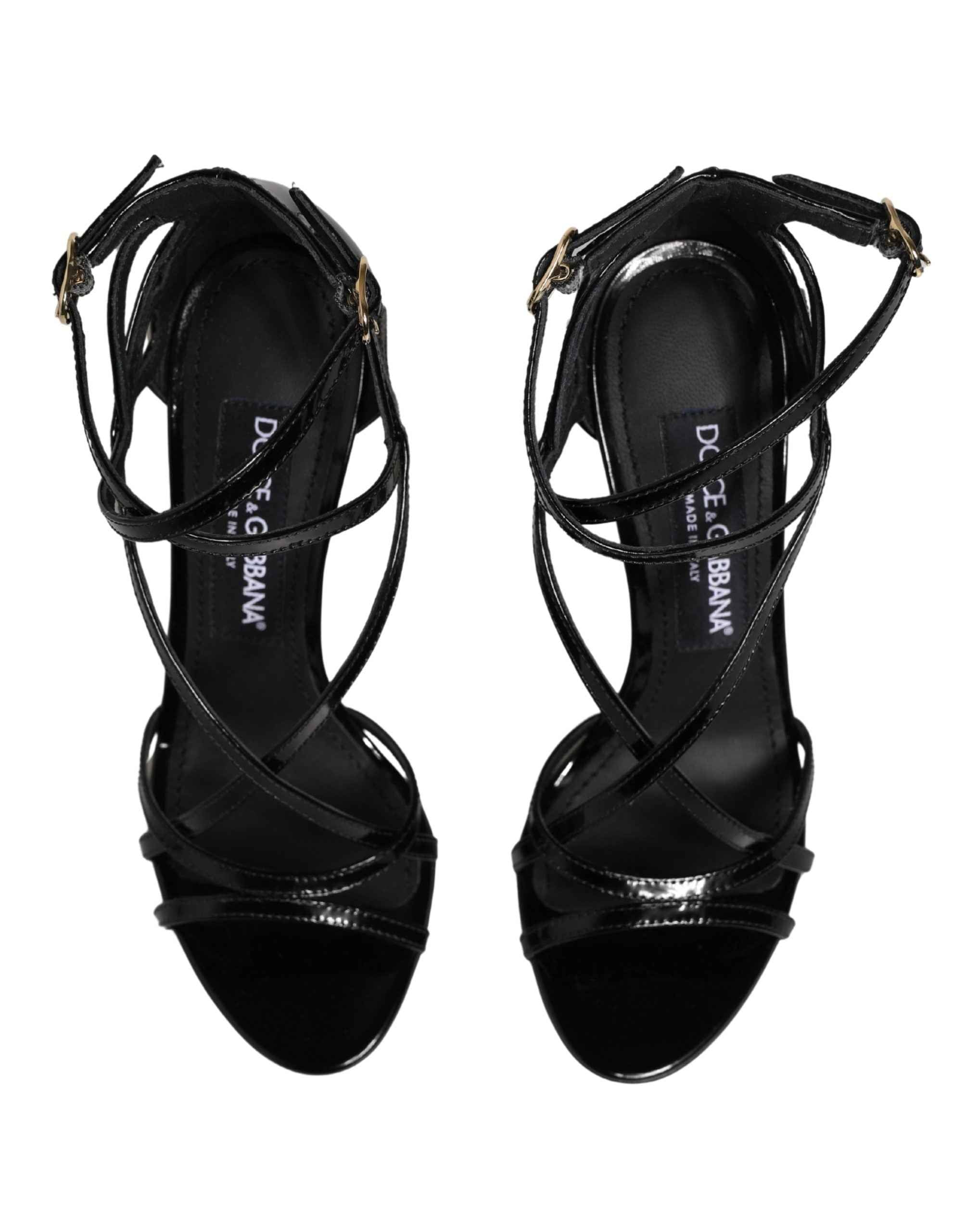 Dolce & Gabbana Black Leather Stiletto Heel Sandals Shoes