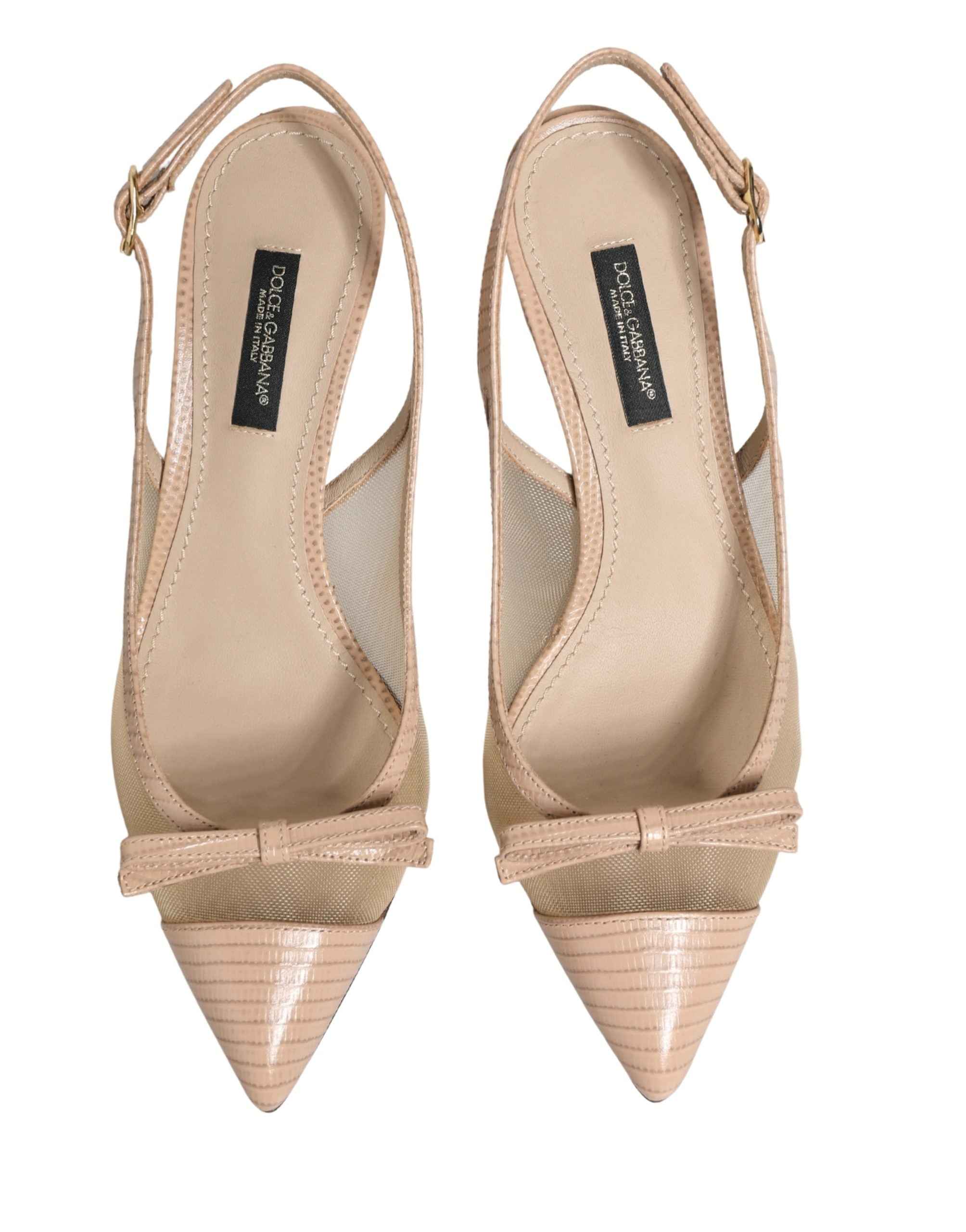 Dolce & Gabbana Beige Lori Mesh Leather Slingback Sandals Shoes