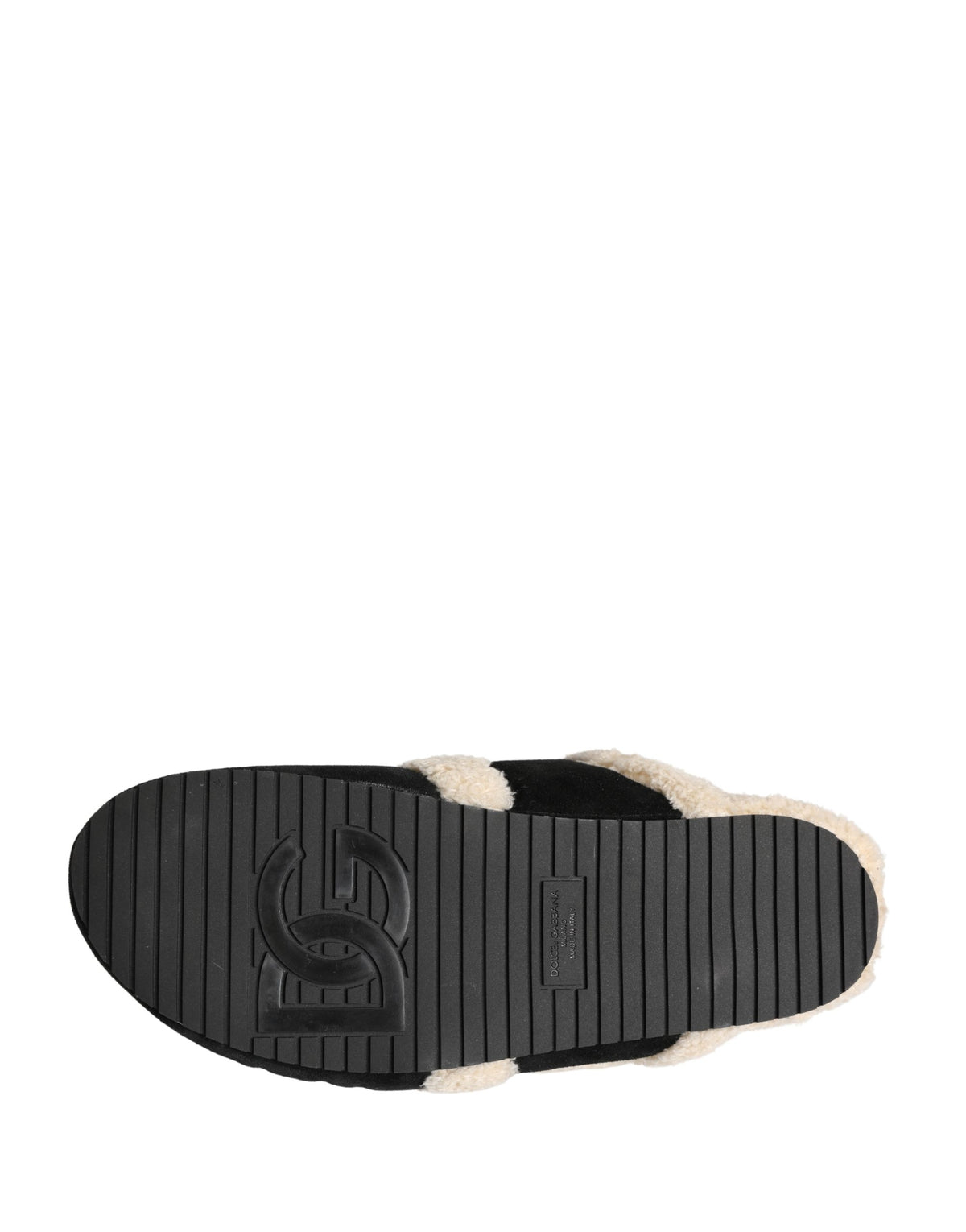 Dolce & Gabbana Beige Black Faux Fur Flats Men Sandals Shoes