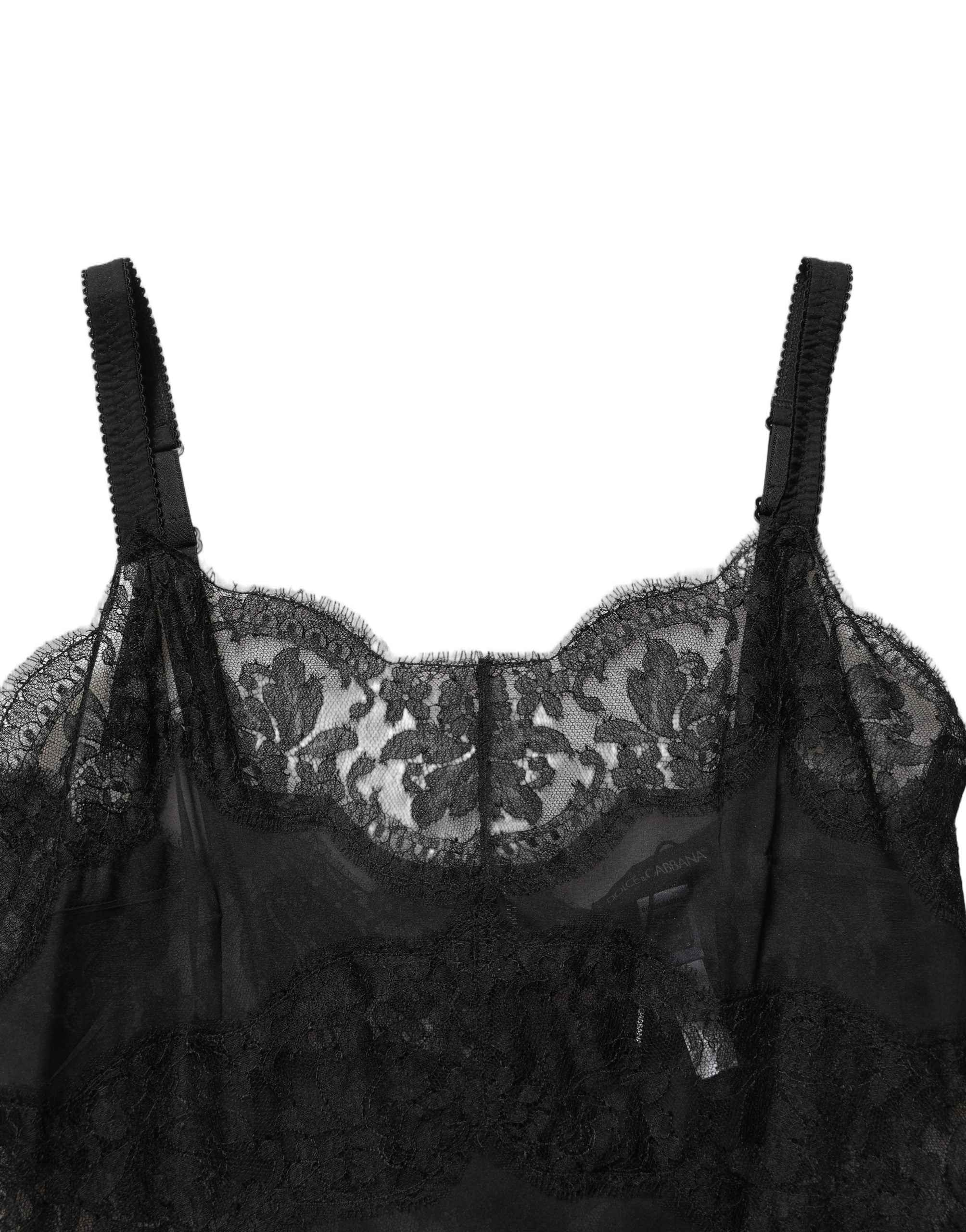 Dolce & Gabbana Black Silk Lace Slip Lingerie Chemise Sleepwear