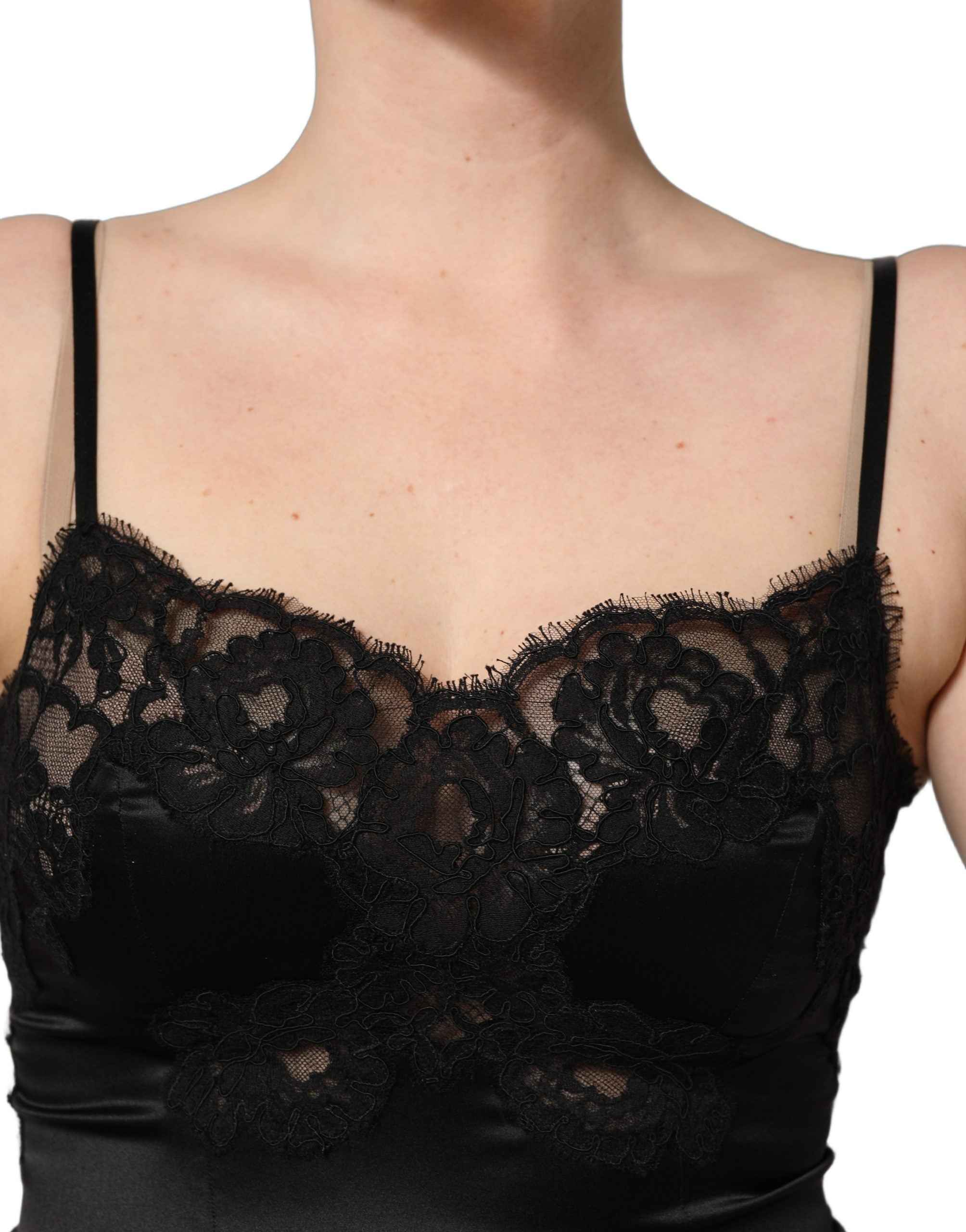 Dolce & Gabbana Black Silk Lace Lingerie Short Chemise Sleepwear