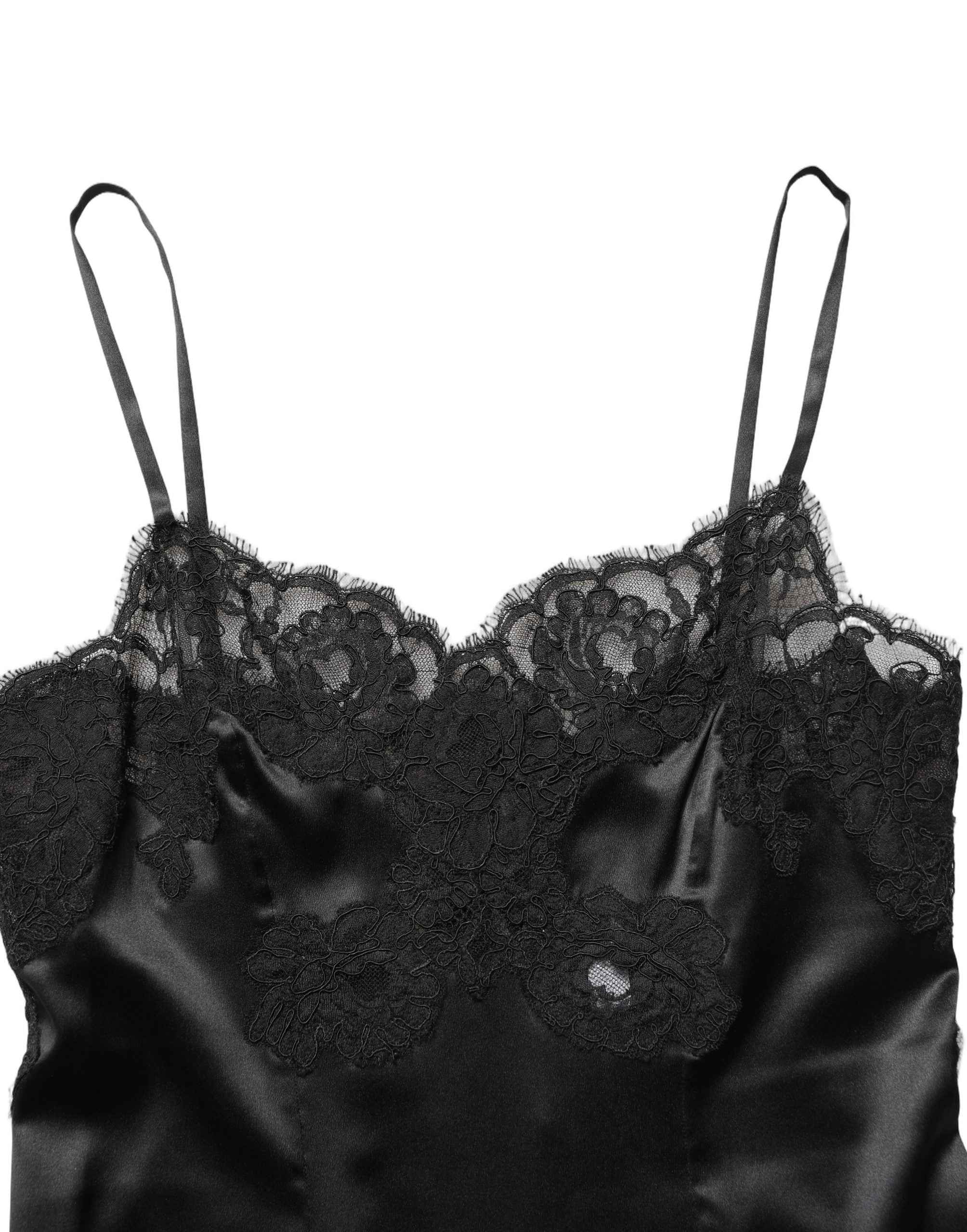 Dolce & Gabbana Black Silk Lace Lingerie Short Chemise Sleepwear