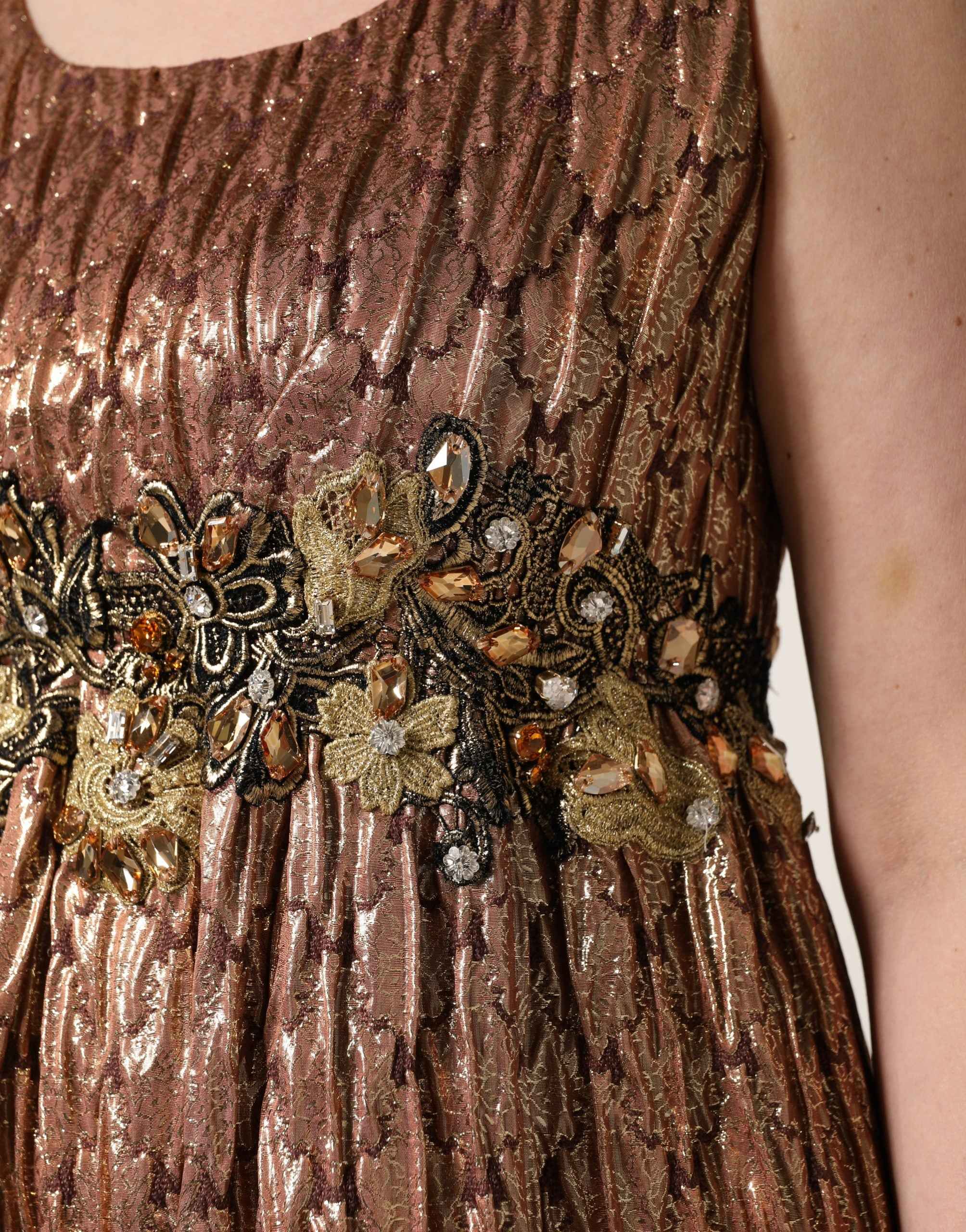 Dolce & Gabbana Brown Metallic Crystal Evening Gown Dress