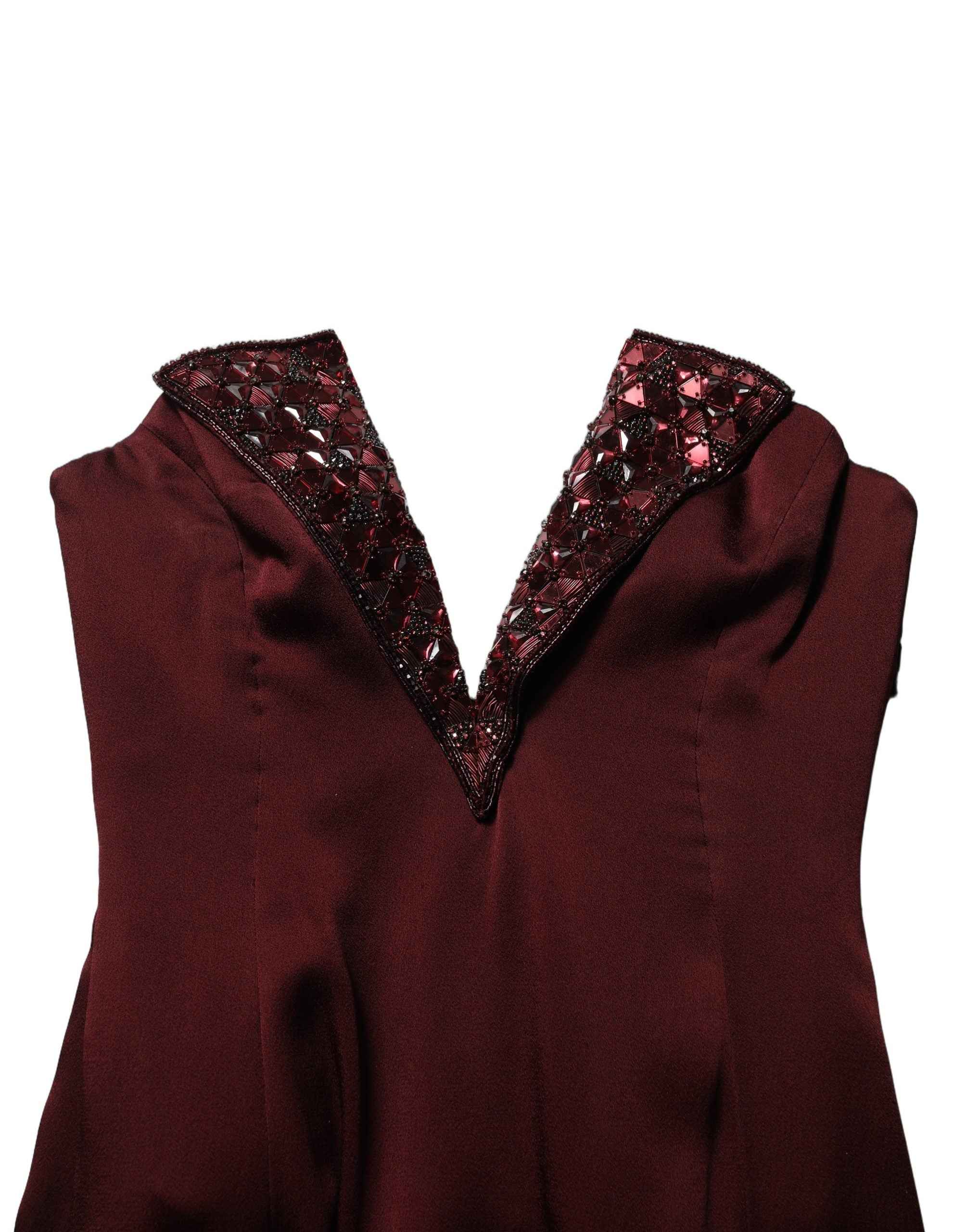 Dolce & Gabbana Maroon Embellished Vneck Evening Gown Dress