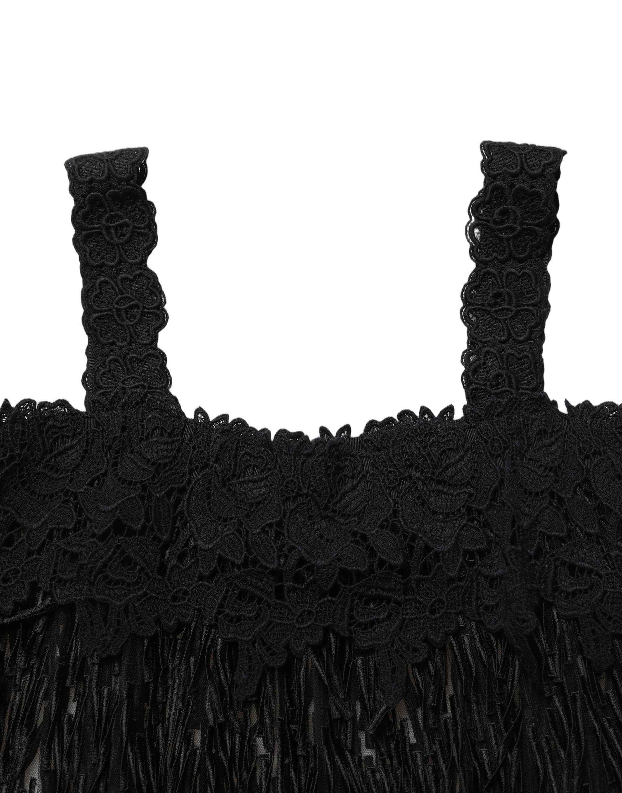 Dolce & Gabbana Black Viscose Fringed Sleeveless Mini Dress