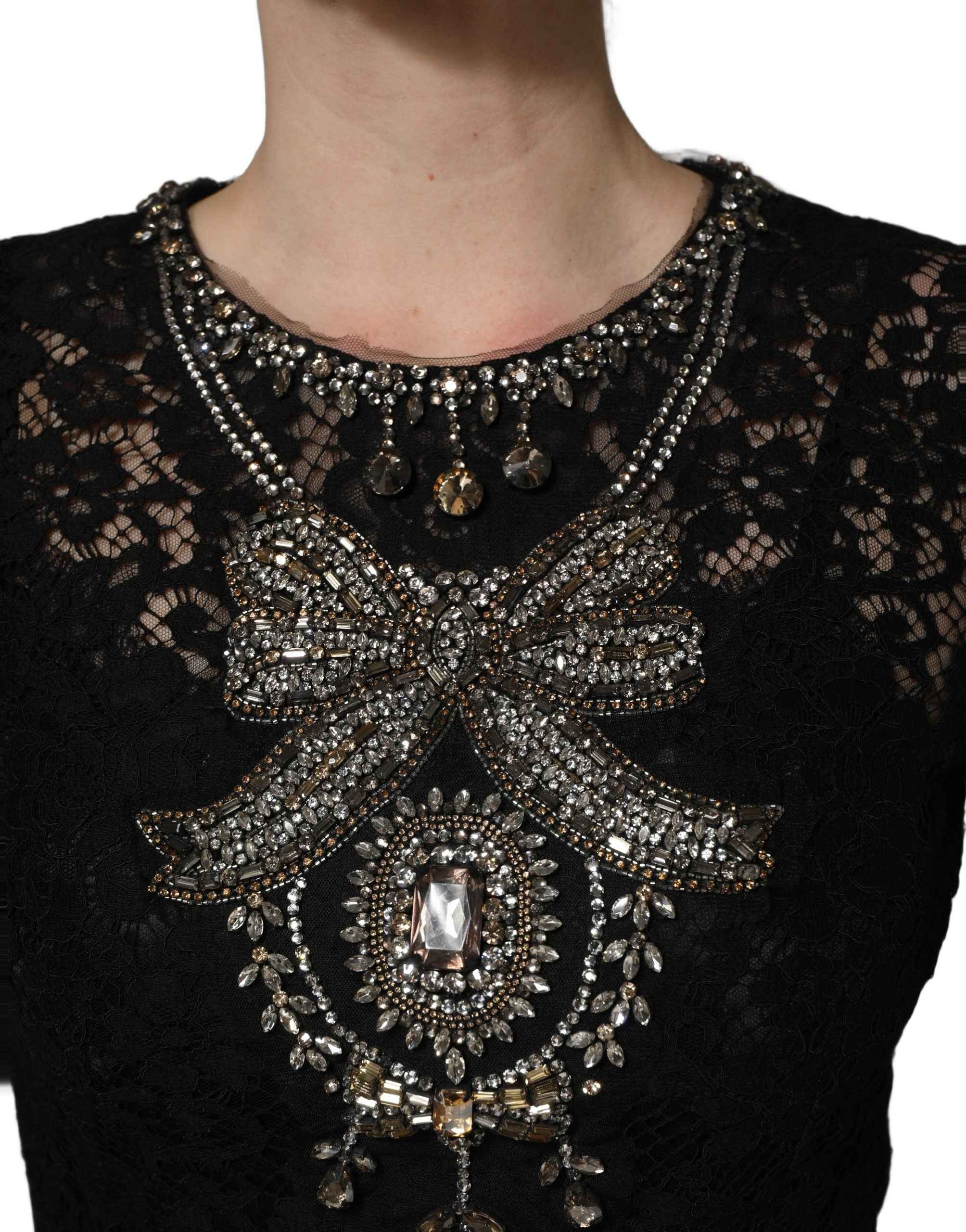 Dolce & Gabbana Black Crystal Embellished Sheath Midi Dress