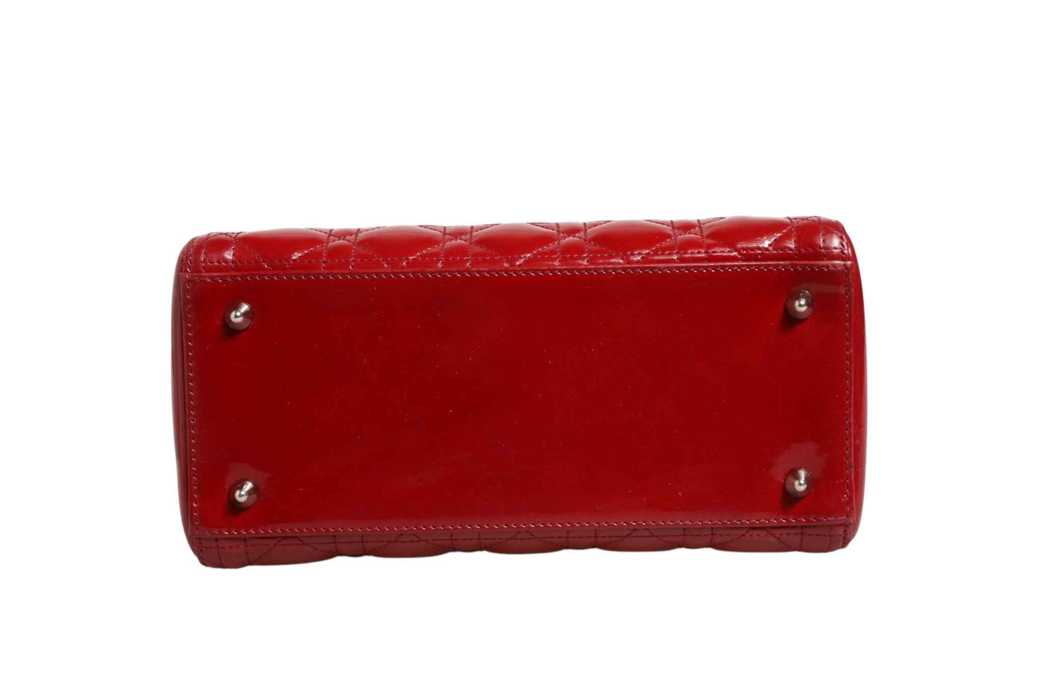 Christian Dior Cherry Red Patent Leather Cannage Quilting Small Lady Dior Bag