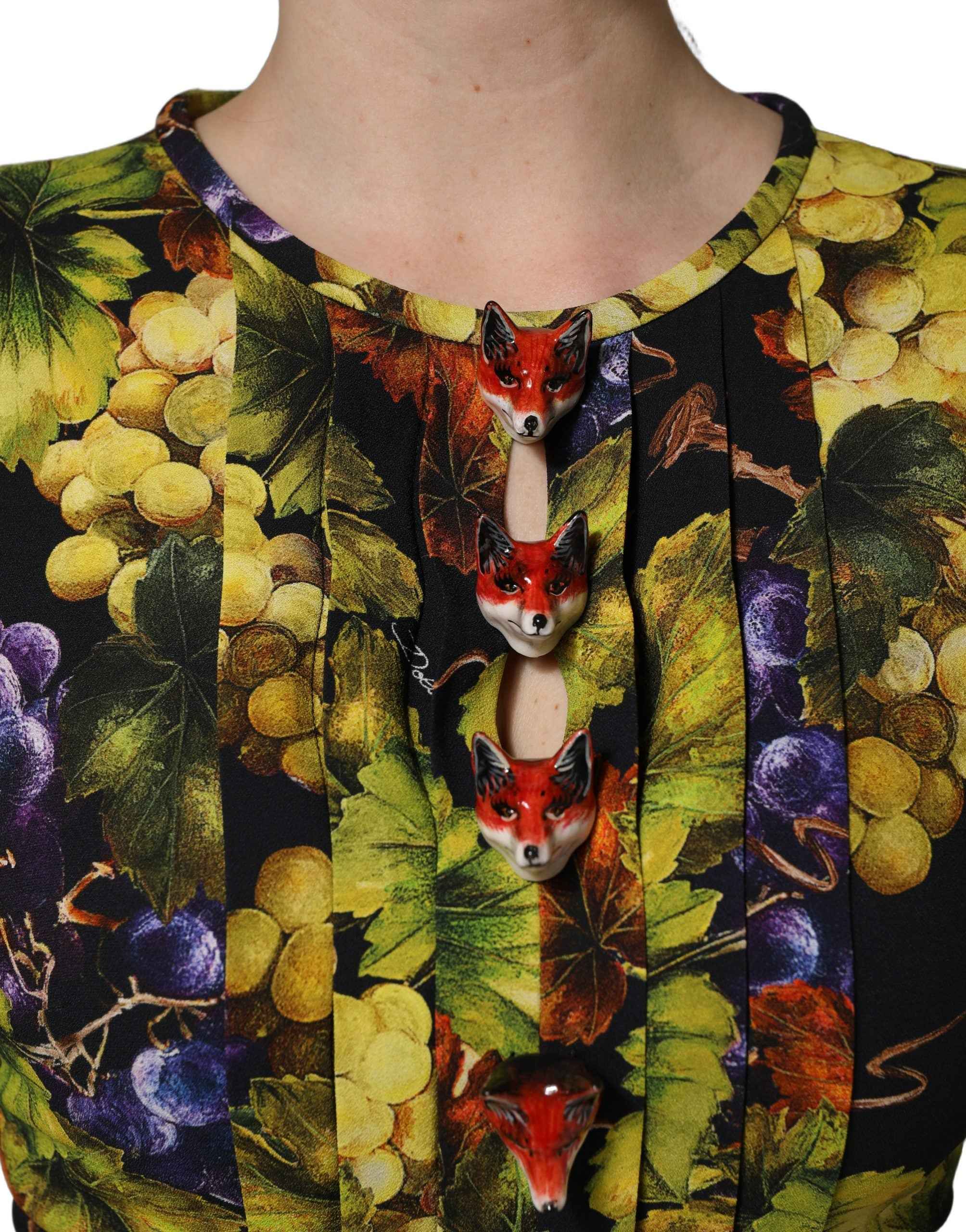 Dolce & Gabbana Multicolor Grape Print LongSleeve Midi Dress