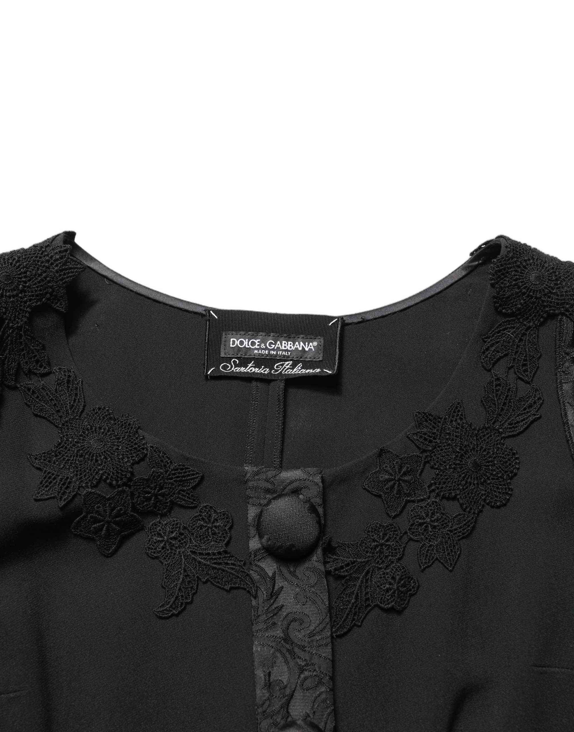 Dolce & Gabbana Black Button Fastening Lace Trimmed Blazer Jacket