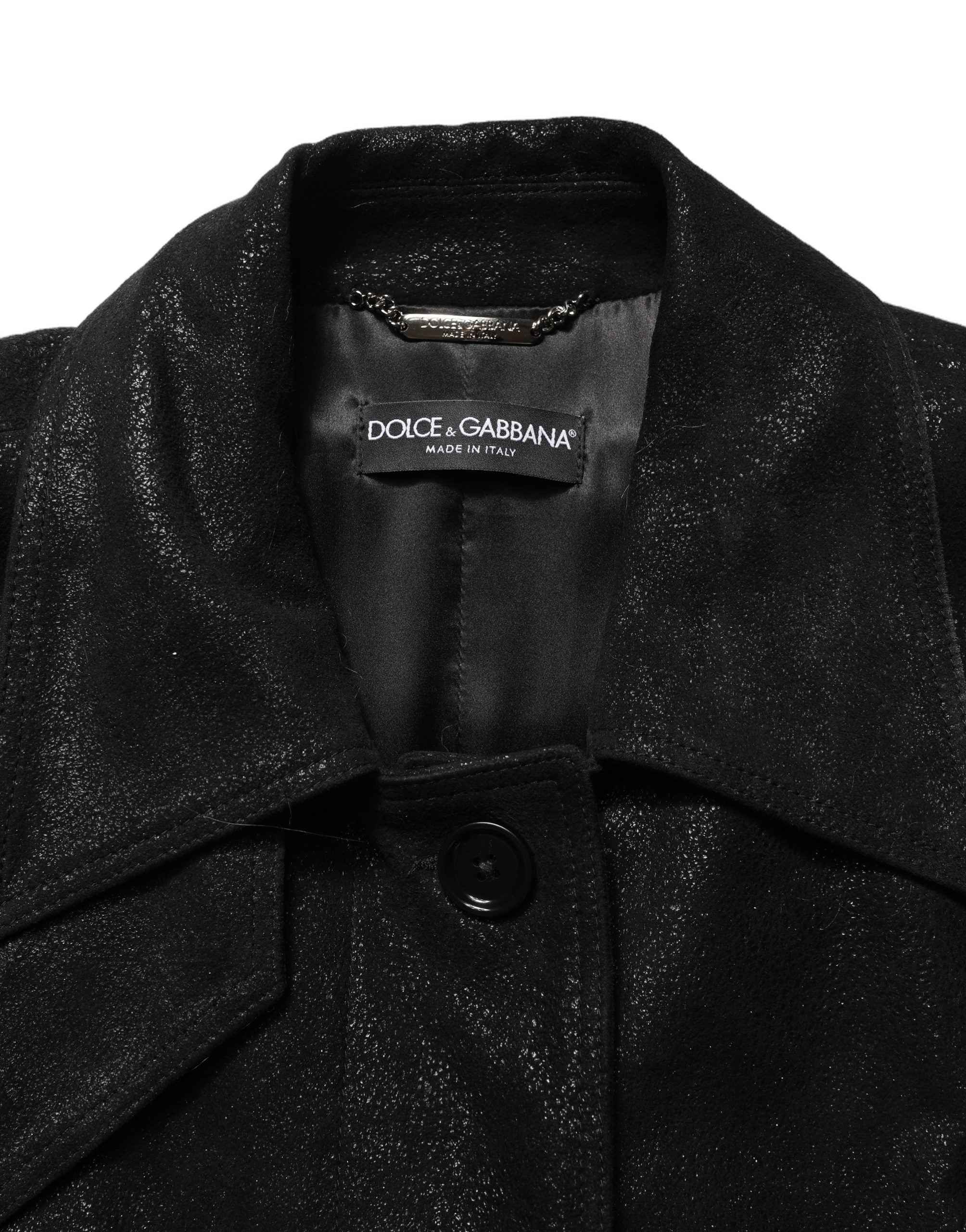 Dolce & Gabbana Black Belted Sheepskin Trench Coat Jacket