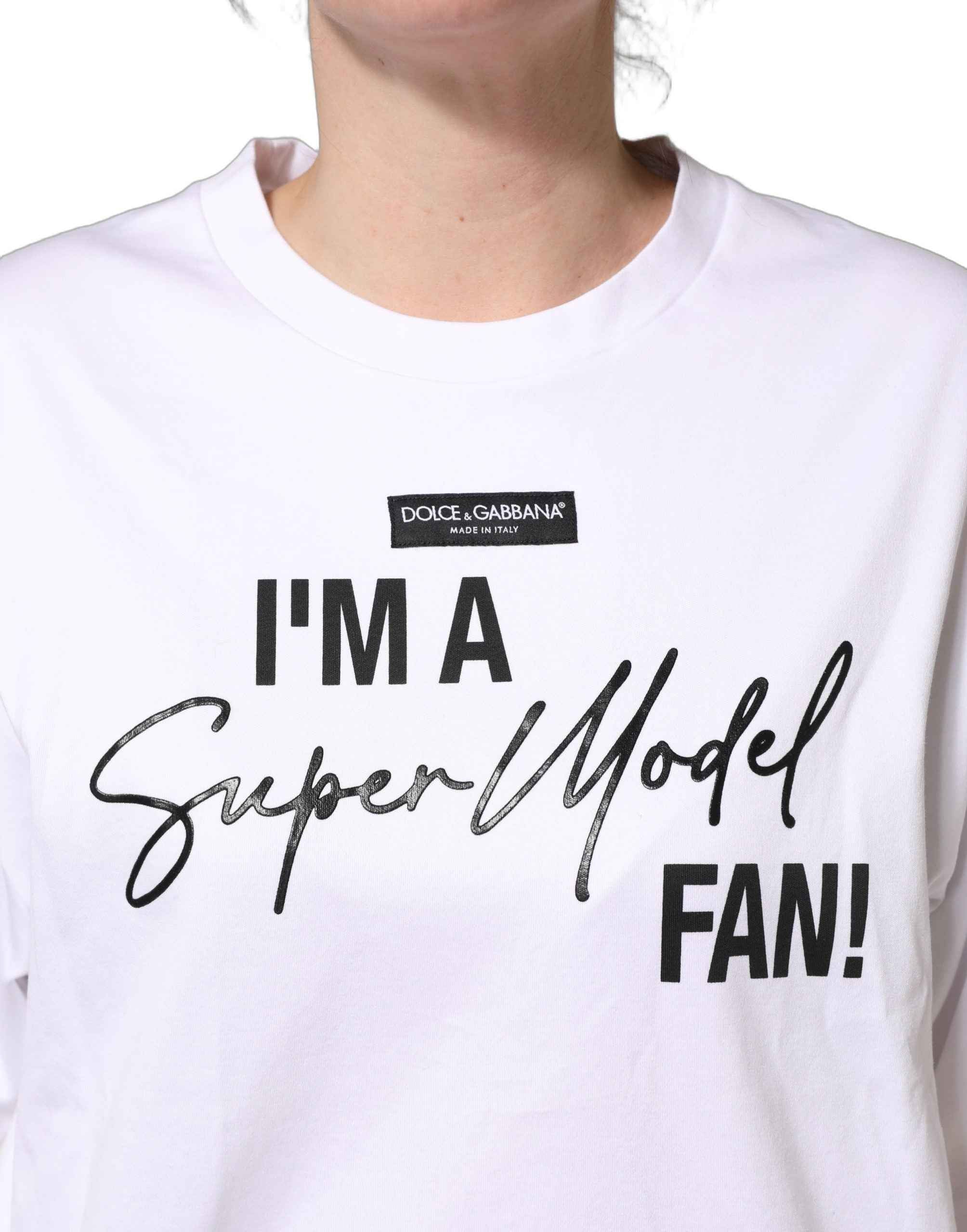 Dolce & Gabbana White I'm A Super Model Fan Print Jersey T-shirt