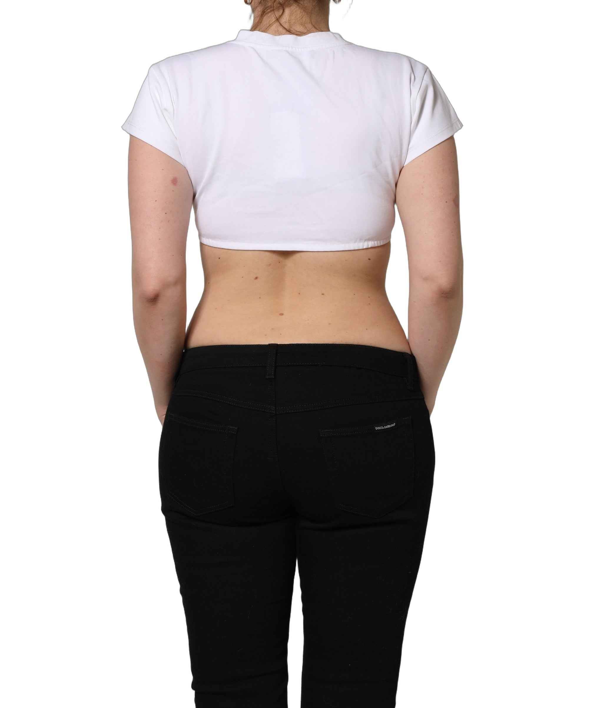 Dolce & Gabbana White Bustier Short Sleeve CrewNeck Cropped Top