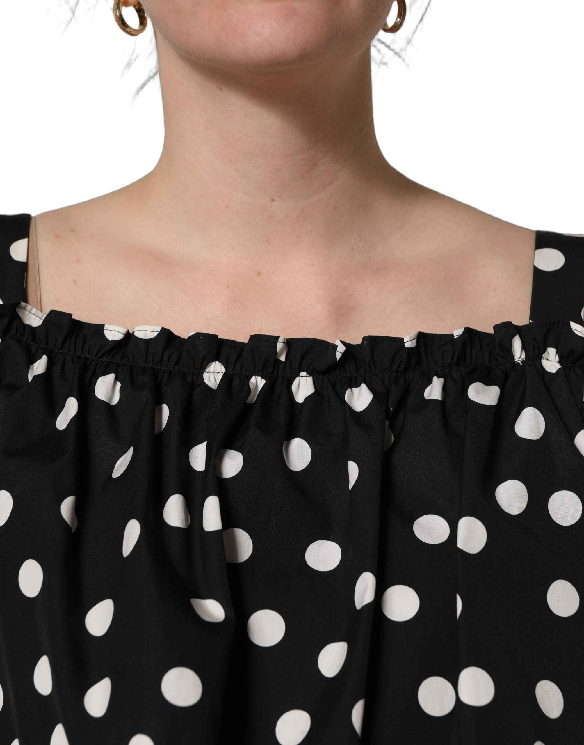 Dolce & Gabbana Black White Polka Dot Off Shoulder Top