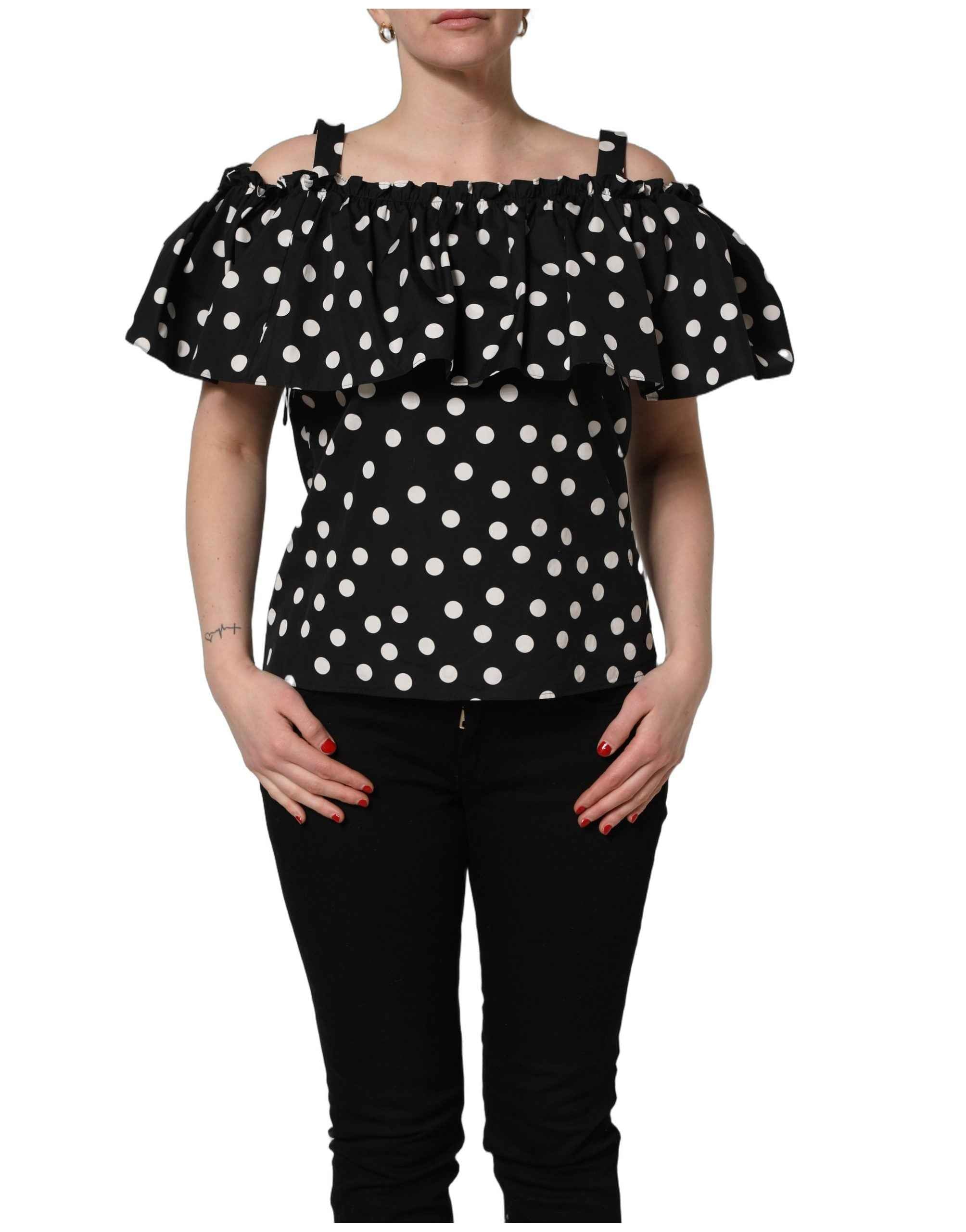 Dolce & Gabbana Black White Polka Dot Off Shoulder Top