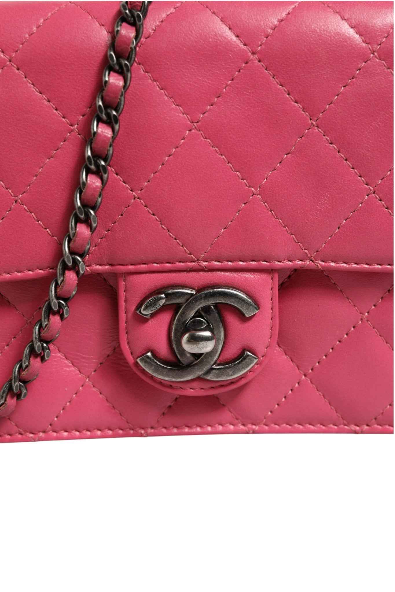 Chanel Pink Quilted Lambskin Leather Classic Square Mini Flap Bag