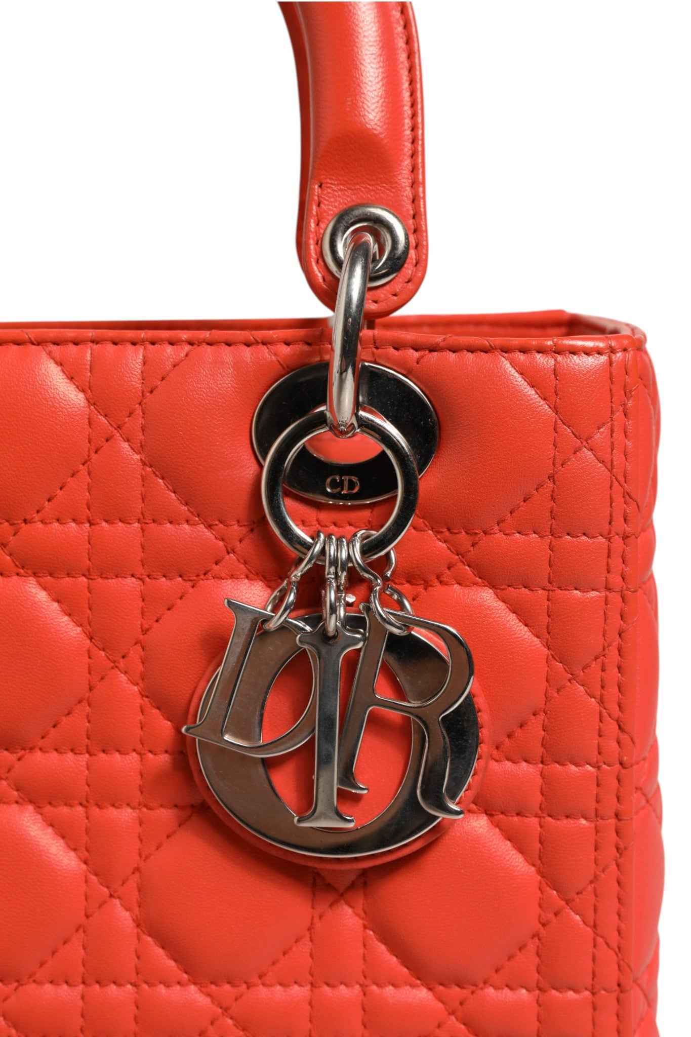 Christian Dior Orange Cannage Lambskin Leather Lady Dior Bag