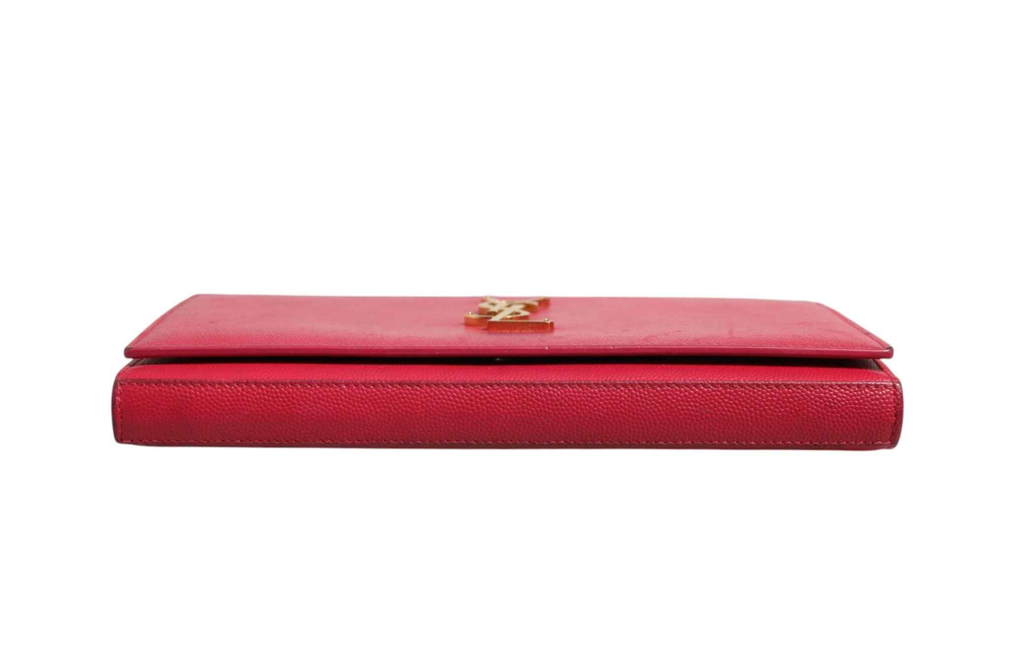 Saint Laurent Red Leather Monogram Wallet on Chain