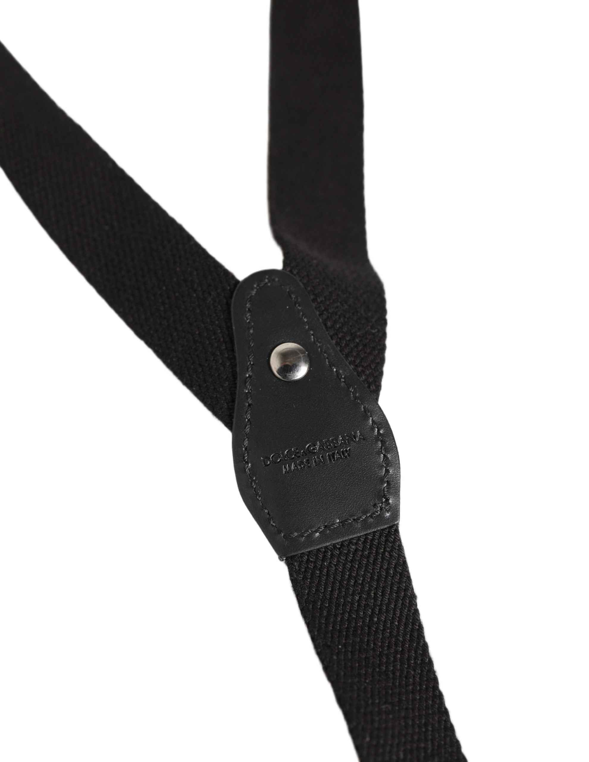 Dolce & Gabbana Black Cotton Leather Elastic Y-back Metal Clips Suspender