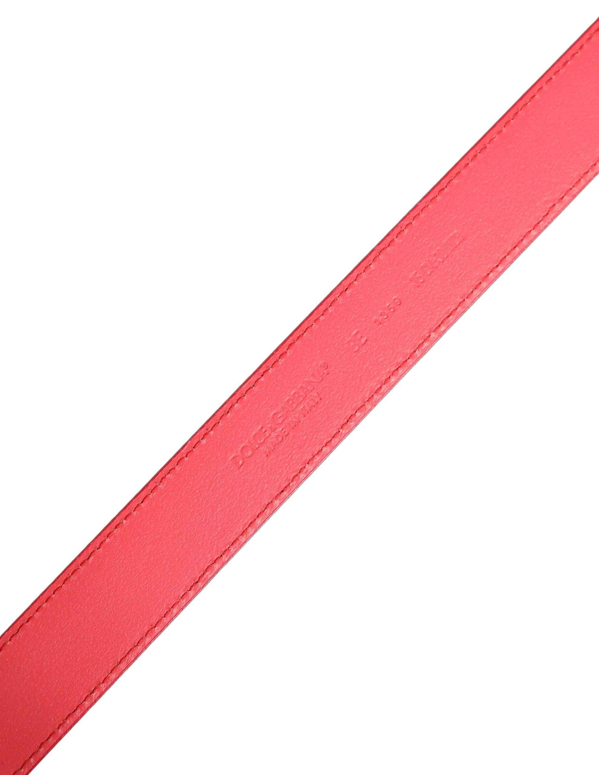 Dolce & Gabbana Pink Lambskin Leather Silver Metal Buckle Belt