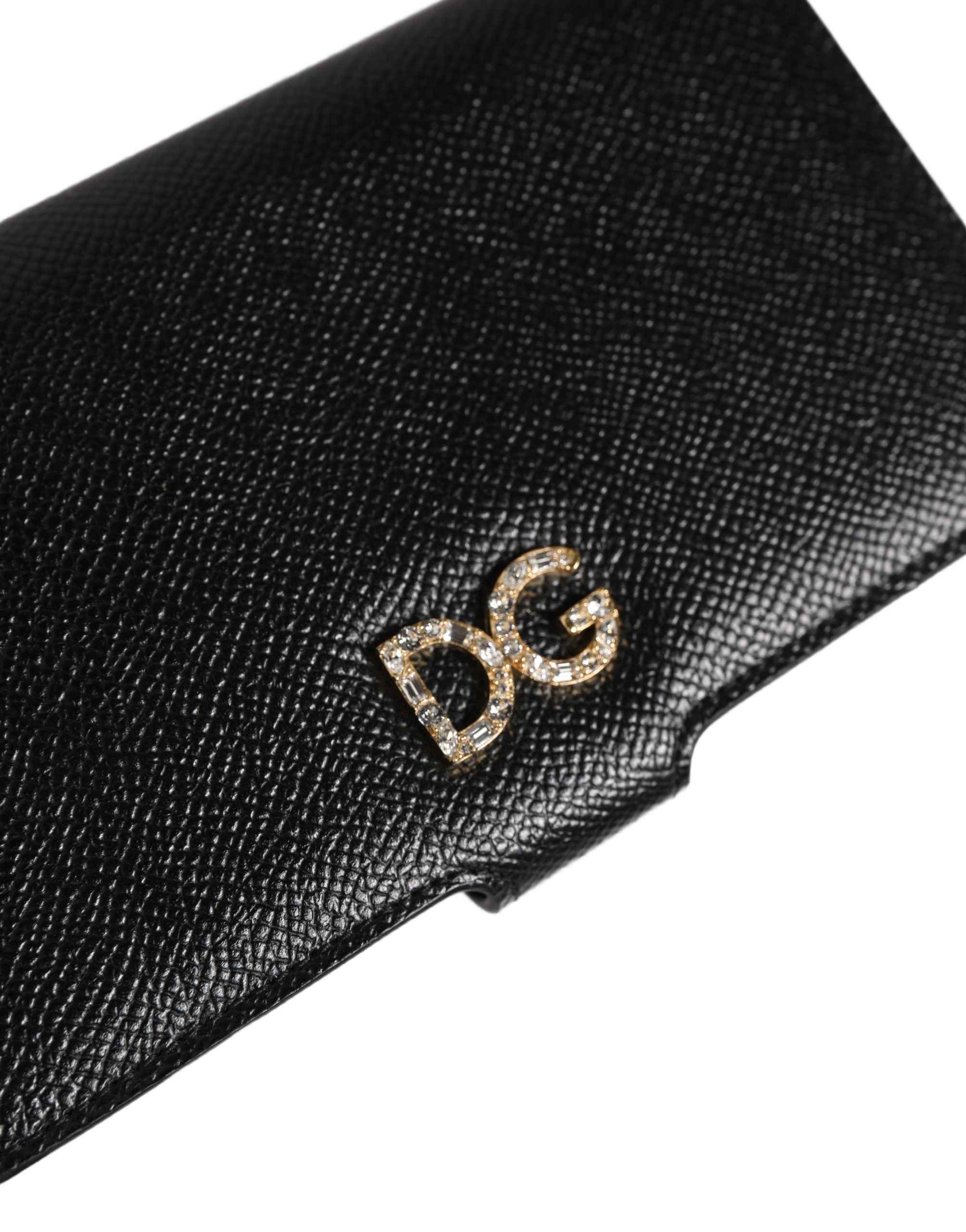 Dolce & Gabbana Case Flip Cover Black Calf Leather iPhone X - XS Phone