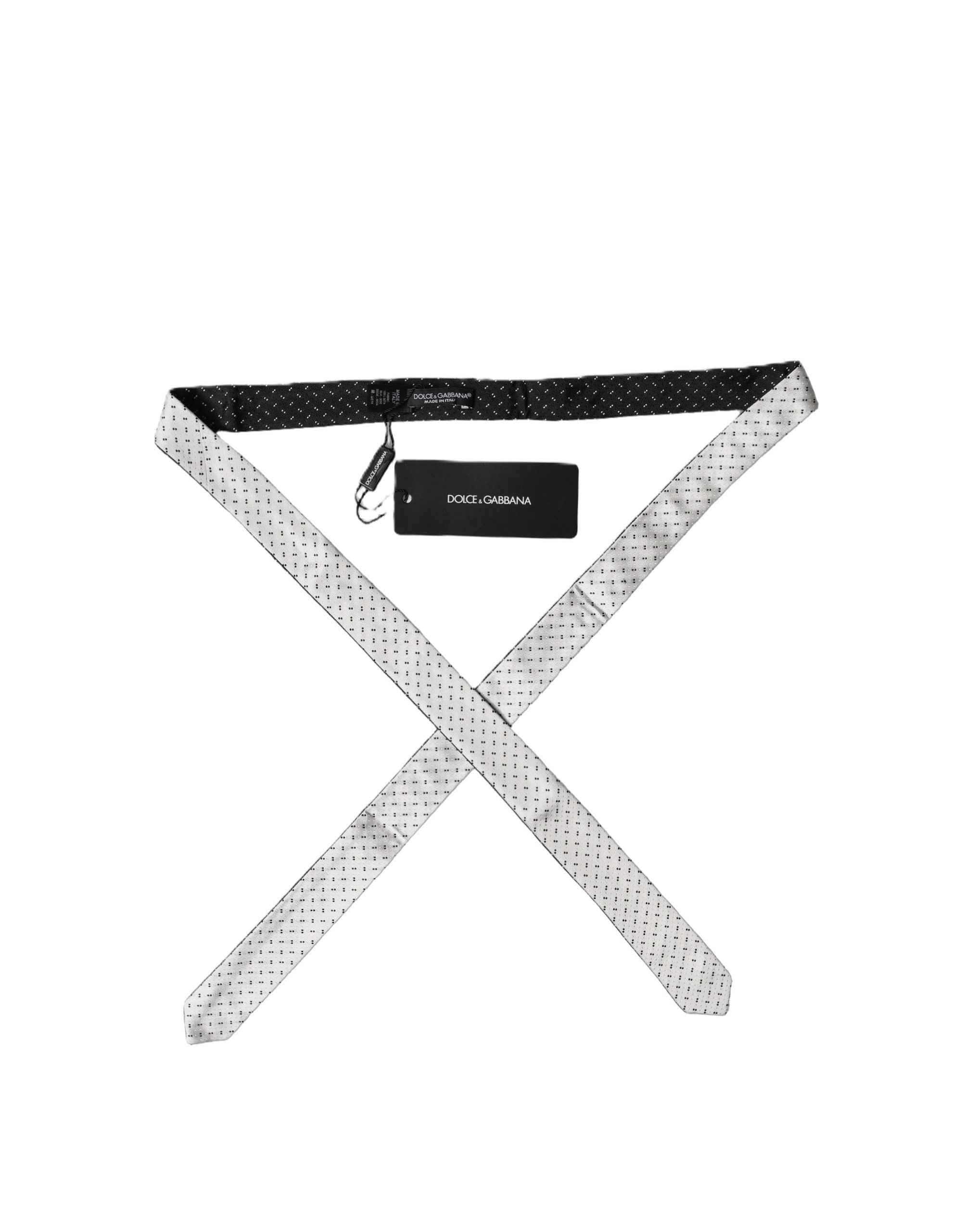 Dolce & Gabbana White Black Patterned Silk Adjustable Men Necktie Tie