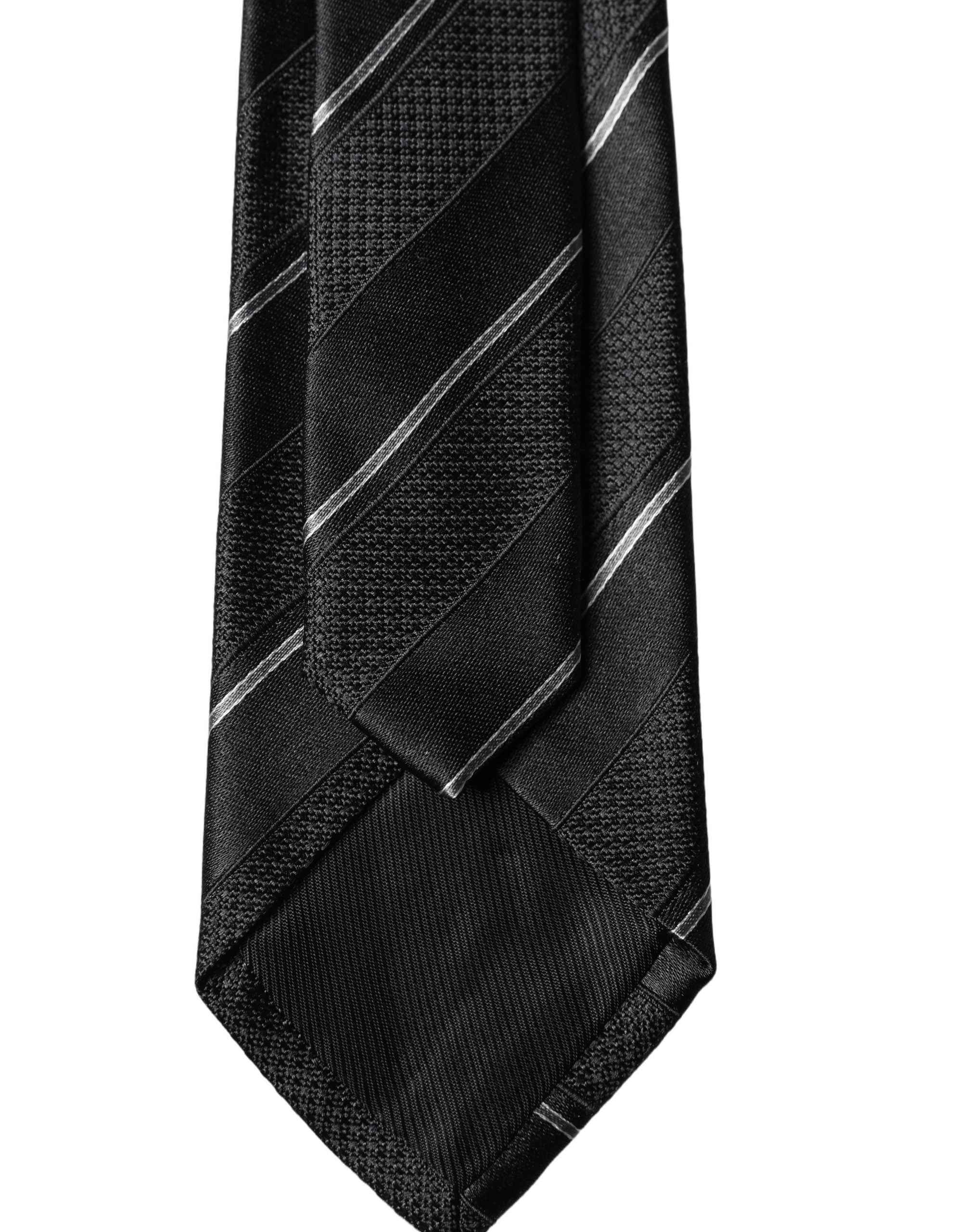 Dolce & Gabbana Black White Stripes 100% Silk Adjustable Men Necktie Tie