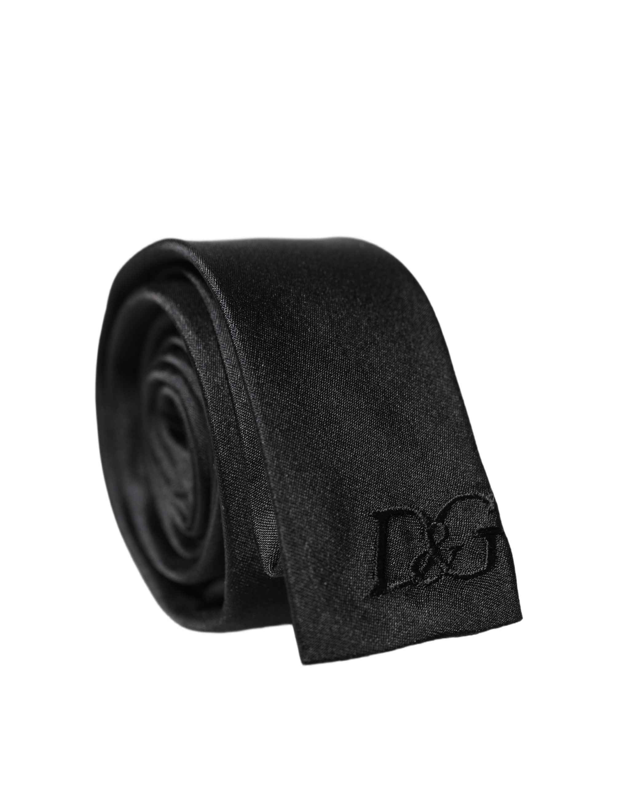 Dolce & Gabbana Black D&G Embroidery Silk Adjustable Men Necktie Tie