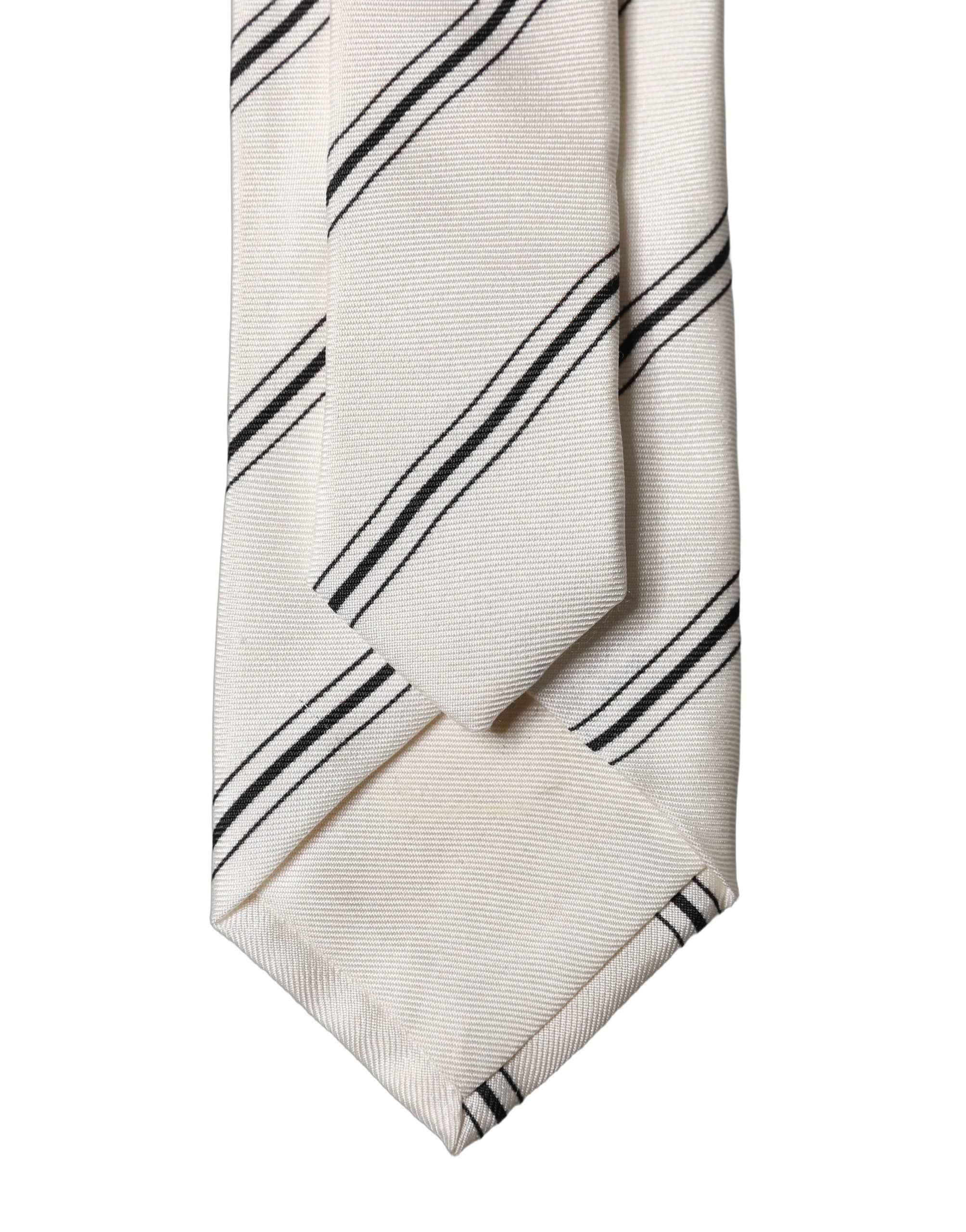 Dolce & Gabbana Beige Black Stripes 100% Silk Adjustable Men Necktie Tie