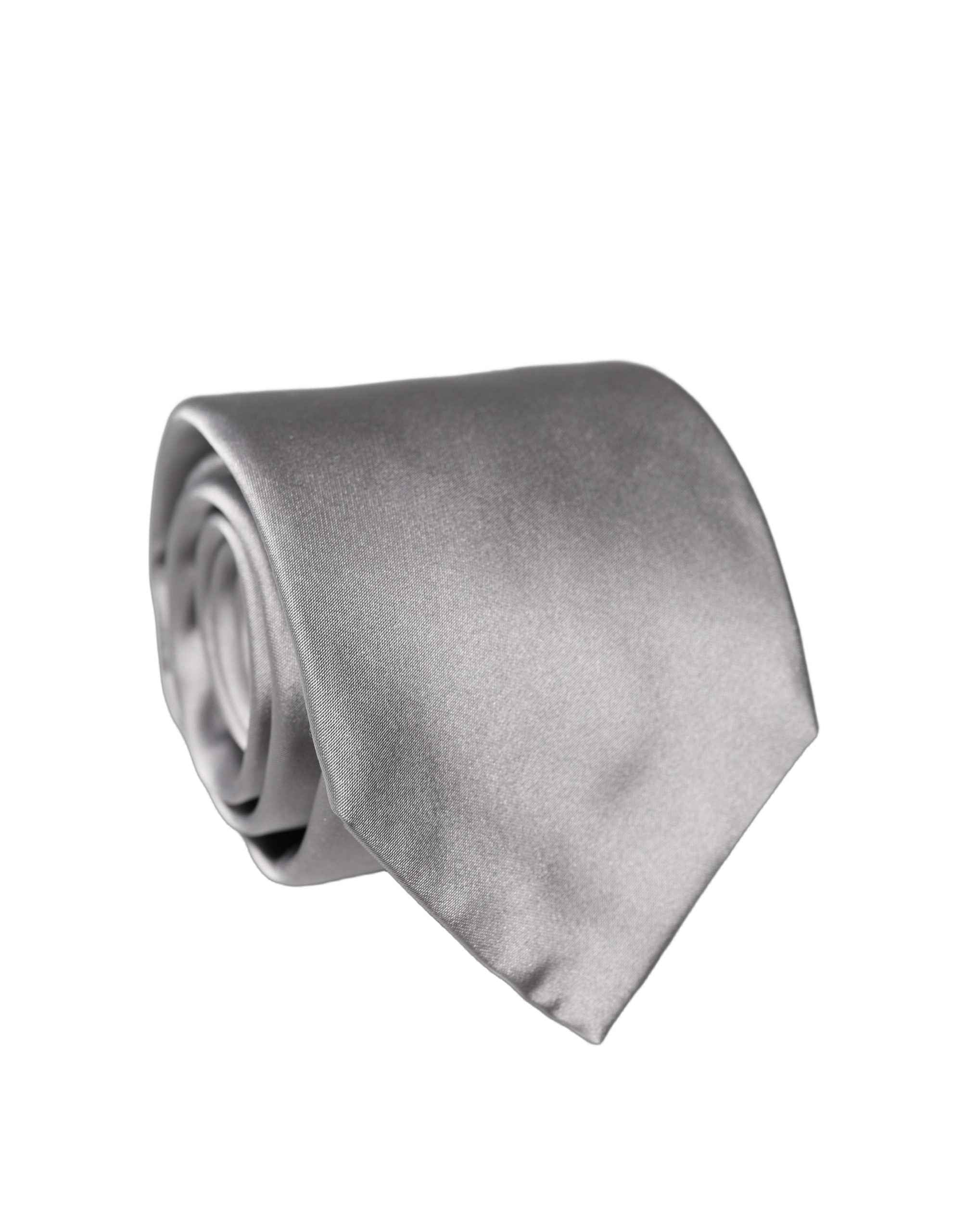 Dolce & Gabbana Gray Satin 100% Silk Adjustable Men Tied Necktie Tie
