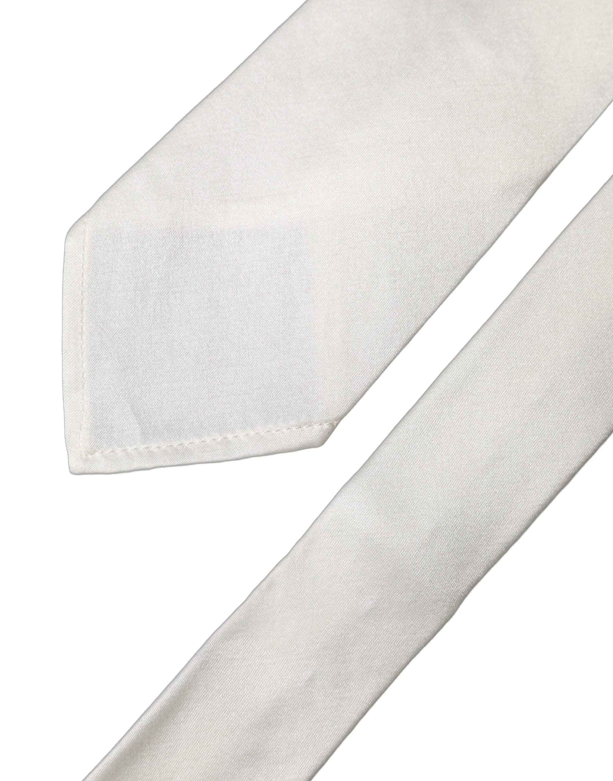 Dolce & Gabbana White Solid Silk Blend Adjustable Men Tied Necktie Tie