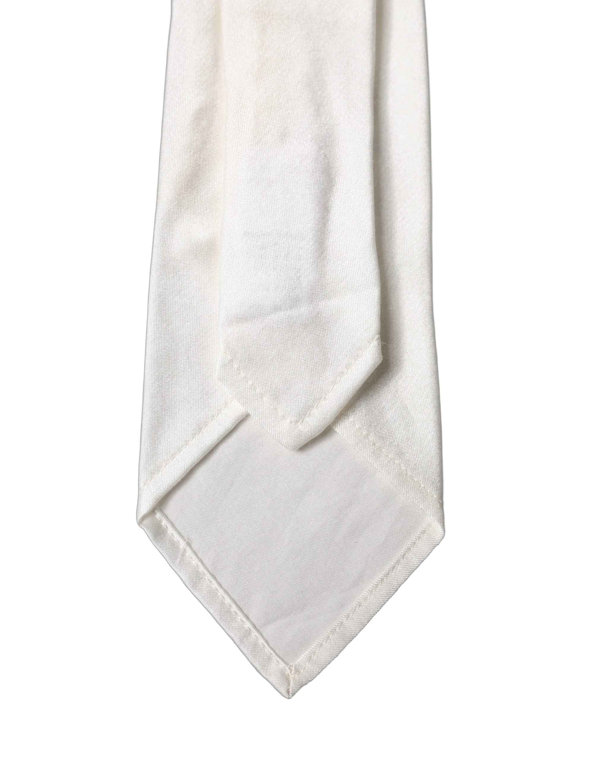 Dolce & Gabbana White Solid Silk Blend Adjustable Men Tied Necktie Tie