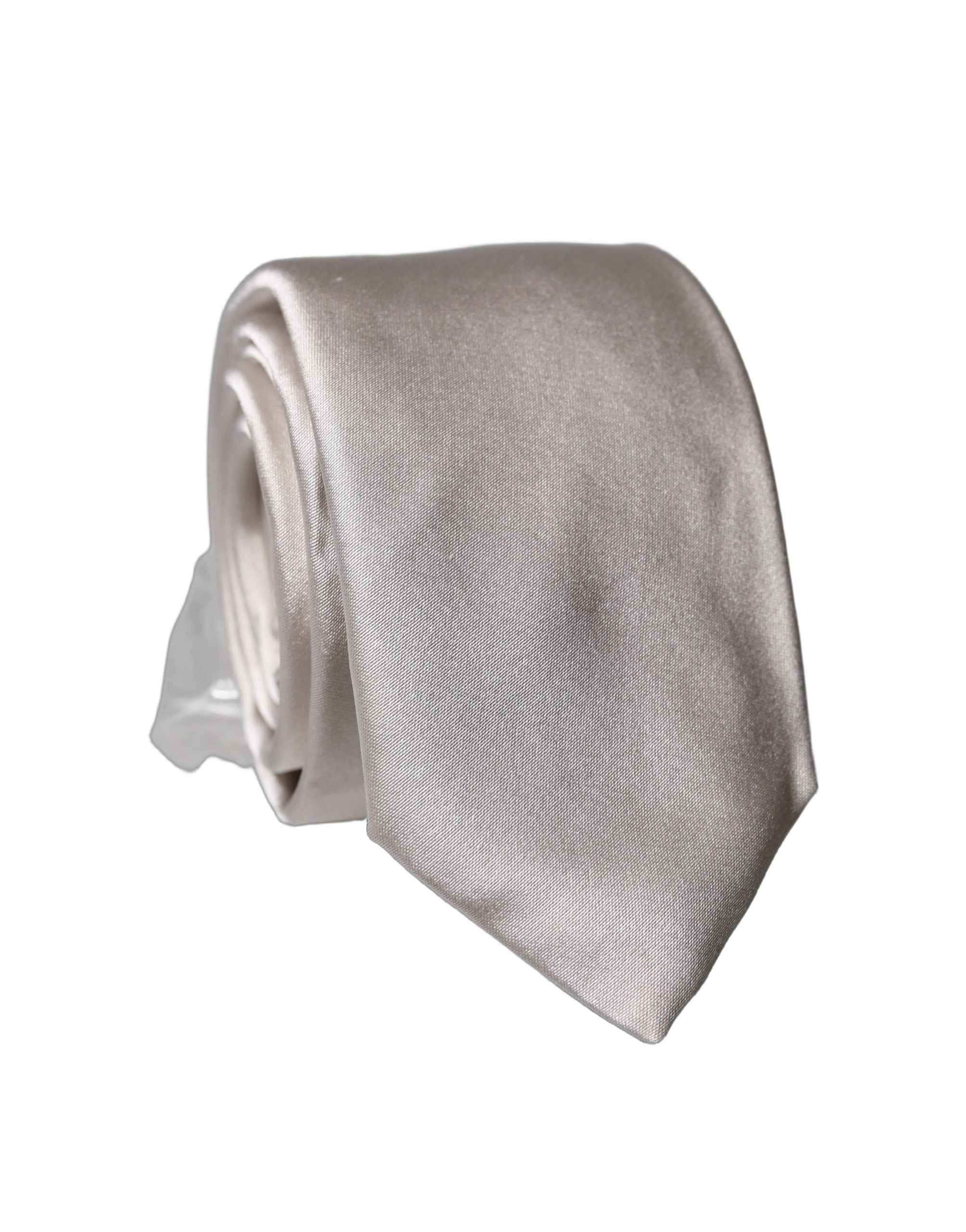 Dolce & Gabbana Light Gray Silk Satin Wide Adjustable Men Necktie Tie