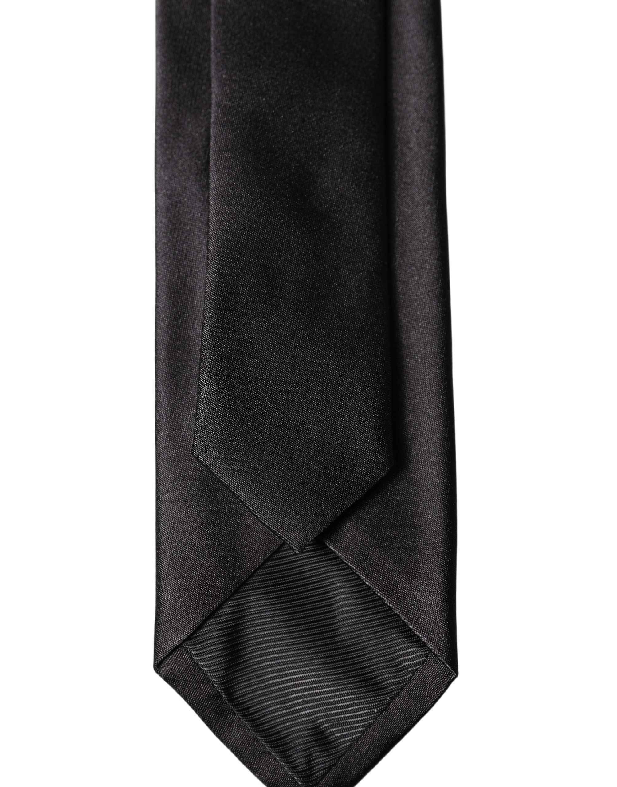 Dolce & Gabbana Black Solid 100% Silk Adjustable Men Tied Necktie Tie
