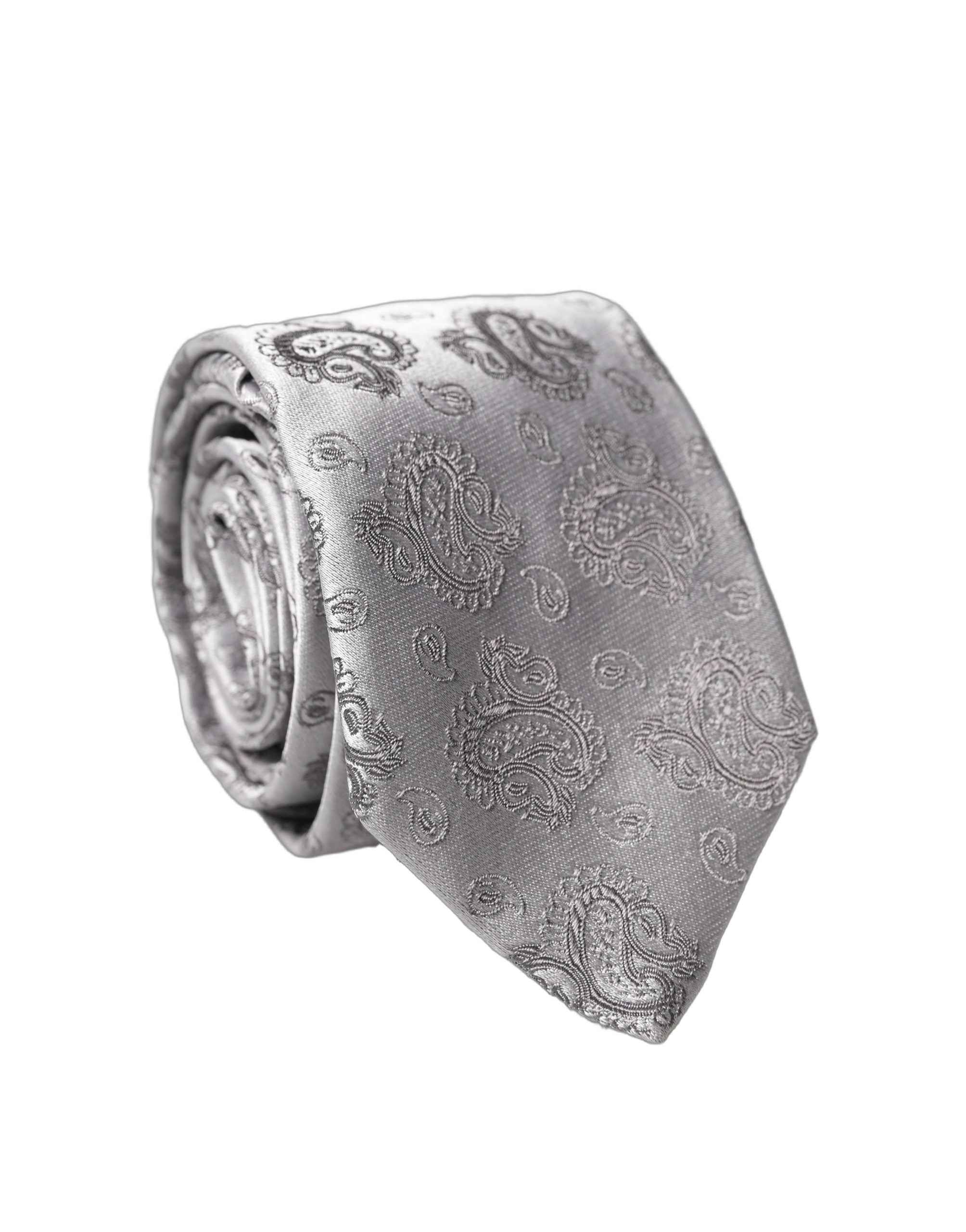 Dolce & Gabbana Silver Gray Paisley Silk Adjustable Men Tied Necktie Tie