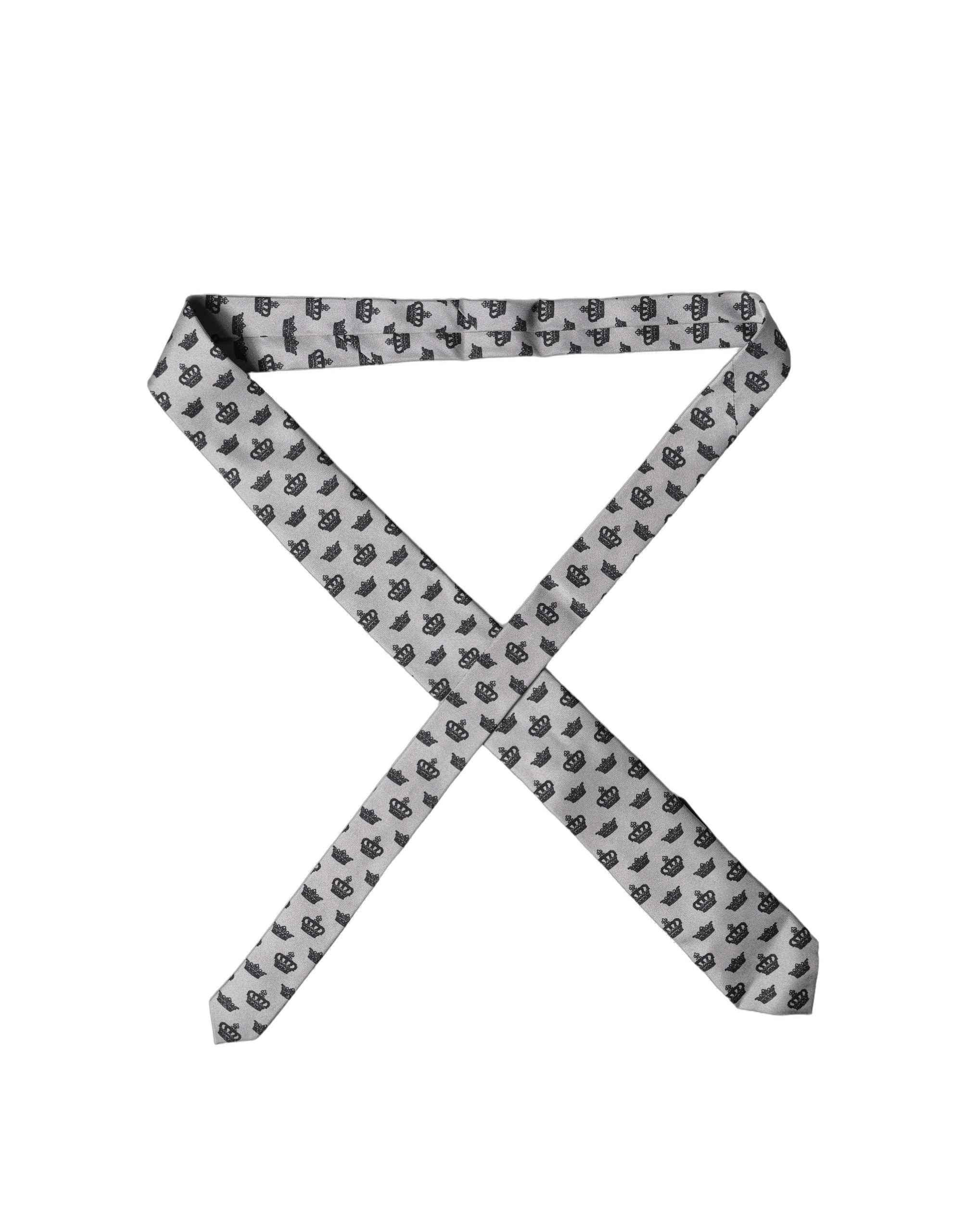 Dolce & Gabbana Gray Crown Fantasy Silk Adjustable Men Tied Necktie Tie