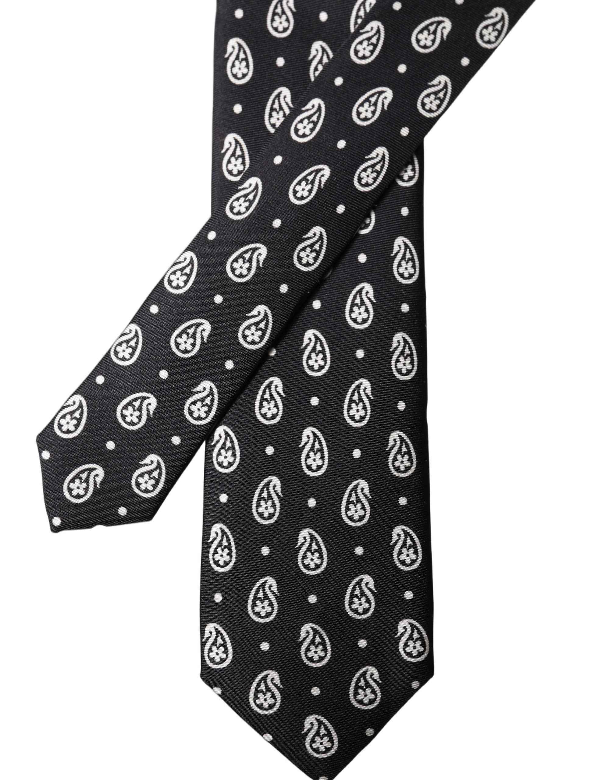 Dolce & Gabbana Black Paisley 100% Silk Adjustable Men Tied Necktie Tie