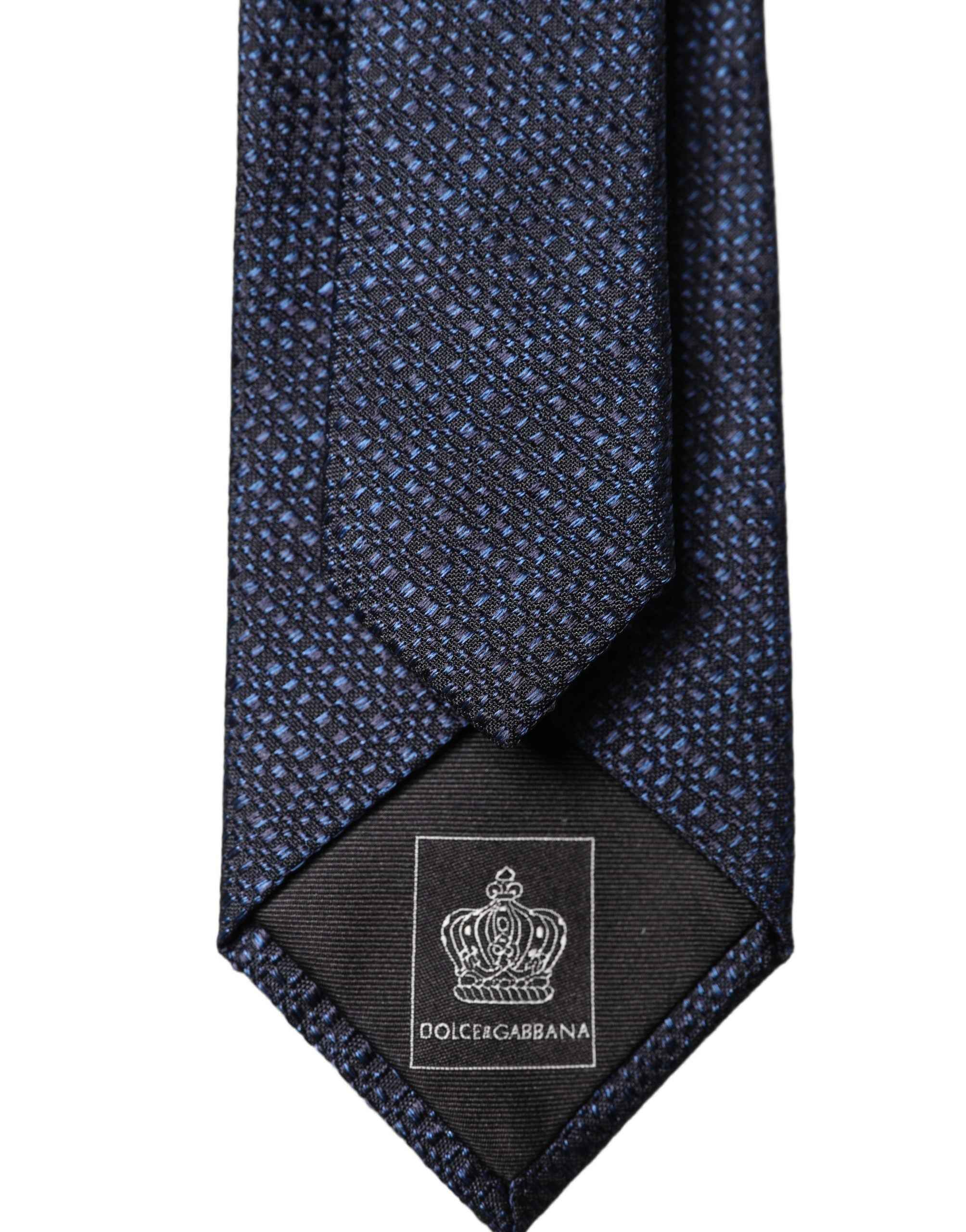 Dolce & Gabbana Navy Blue Textured Silk Adjustable Men Tied Necktie Tie
