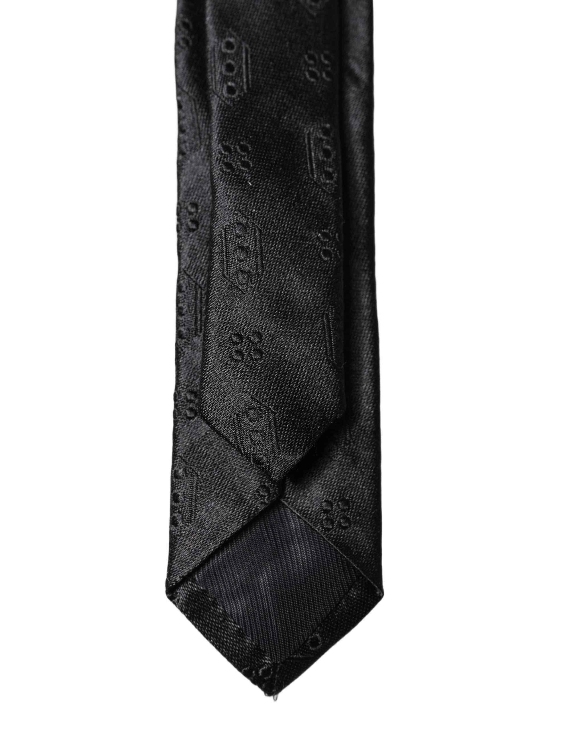 Dolce & Gabbana Black Patterned 100% Silk Adjustable Men Necktie Tie