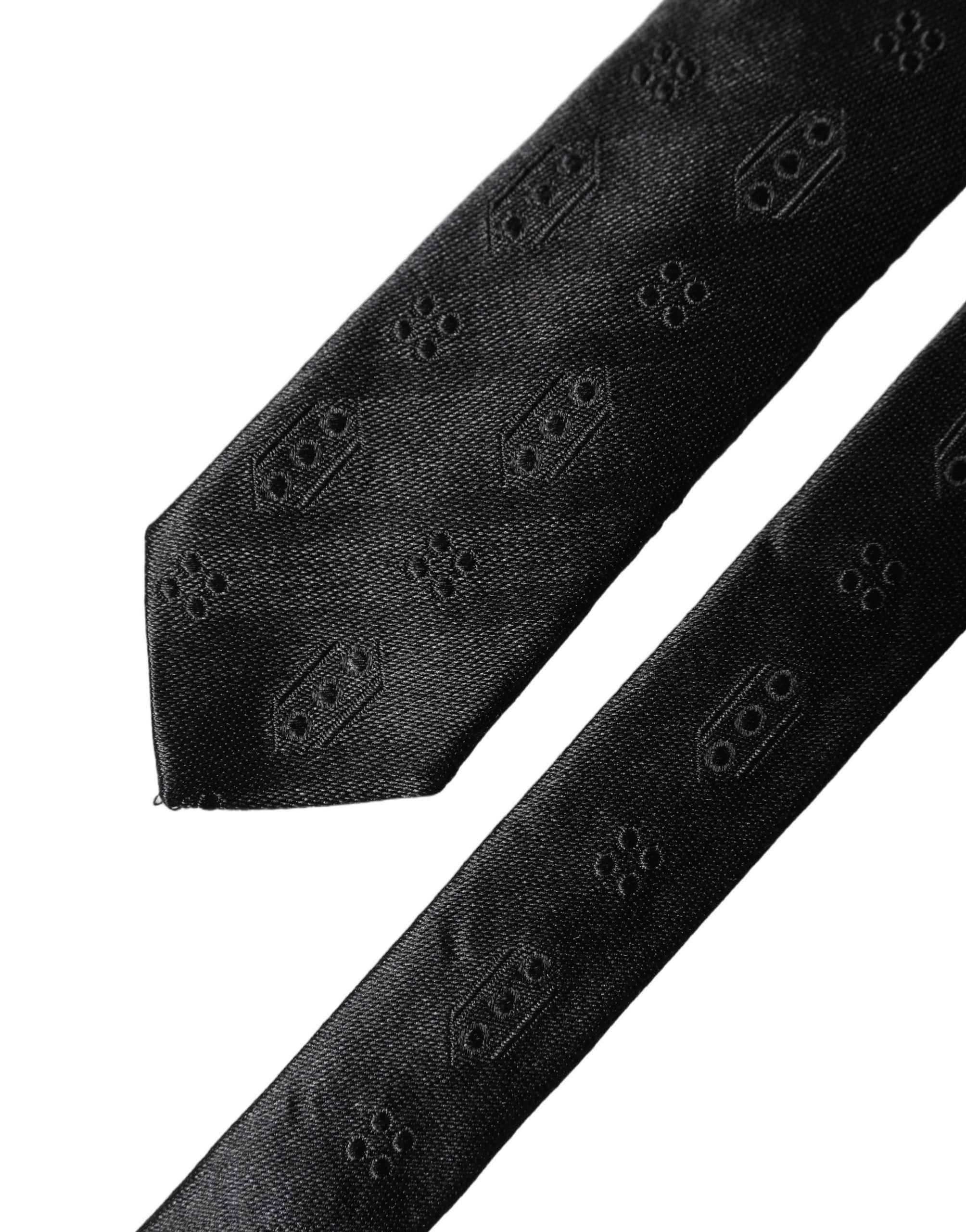 Dolce & Gabbana Black Patterned 100% Silk Adjustable Men Necktie Tie