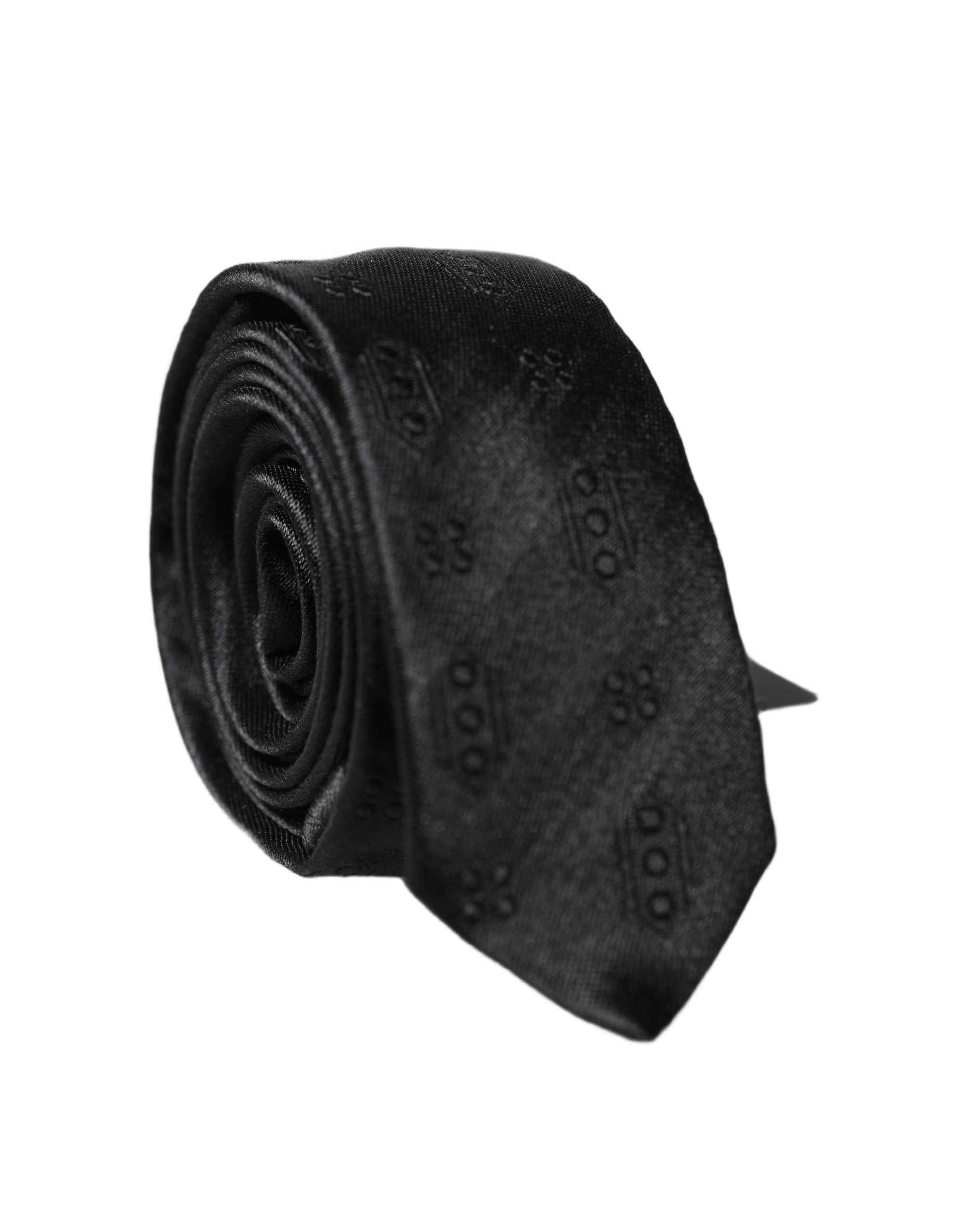 Dolce & Gabbana Black Patterned 100% Silk Adjustable Men Necktie Tie