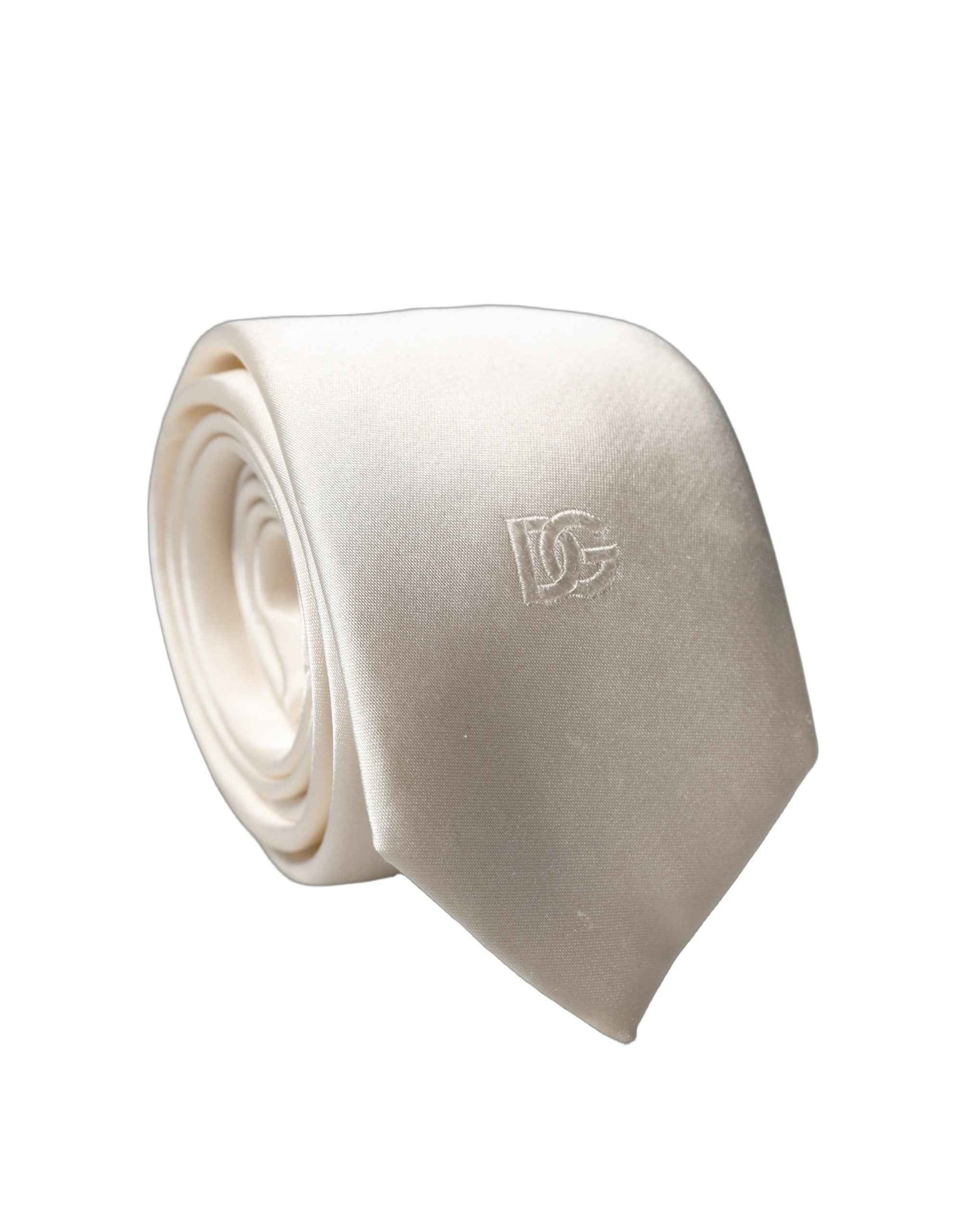 Dolce & Gabbana Off White DG Embroidery Silk Adjustable Men Necktie Tie