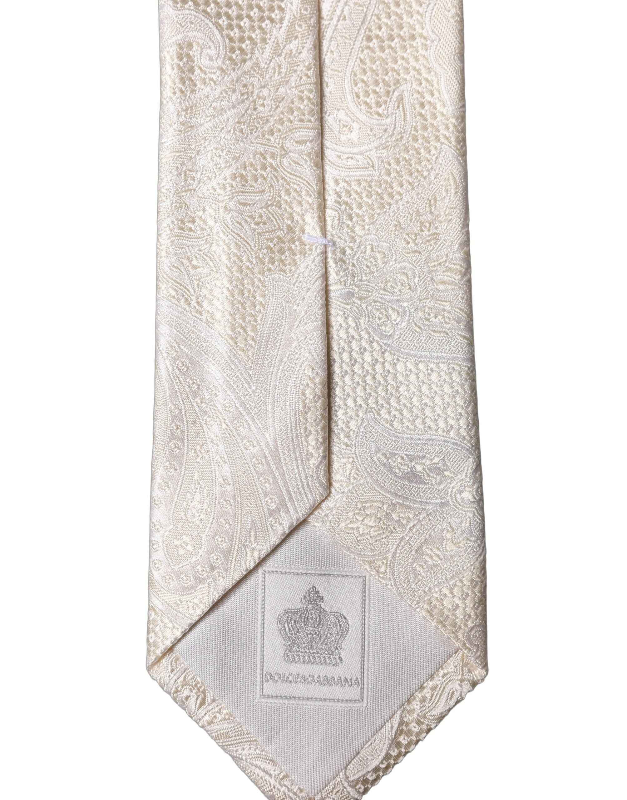 Dolce & Gabbana Off White Floral Silk Adjustable Men Tied Necktie Tie