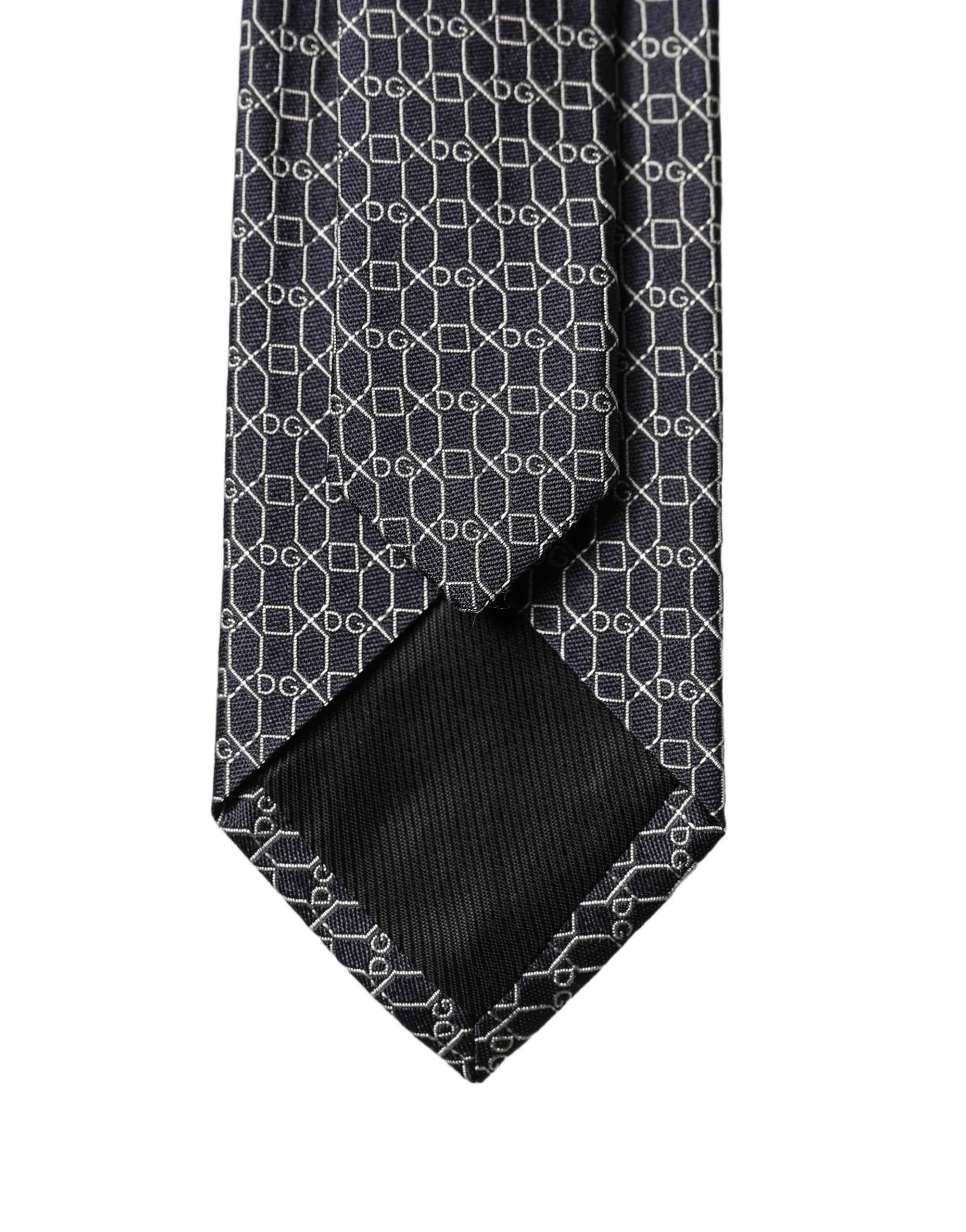 Dolce & Gabbana Black Geometric DG Silk Adjustable Men Tied Necktie Tie