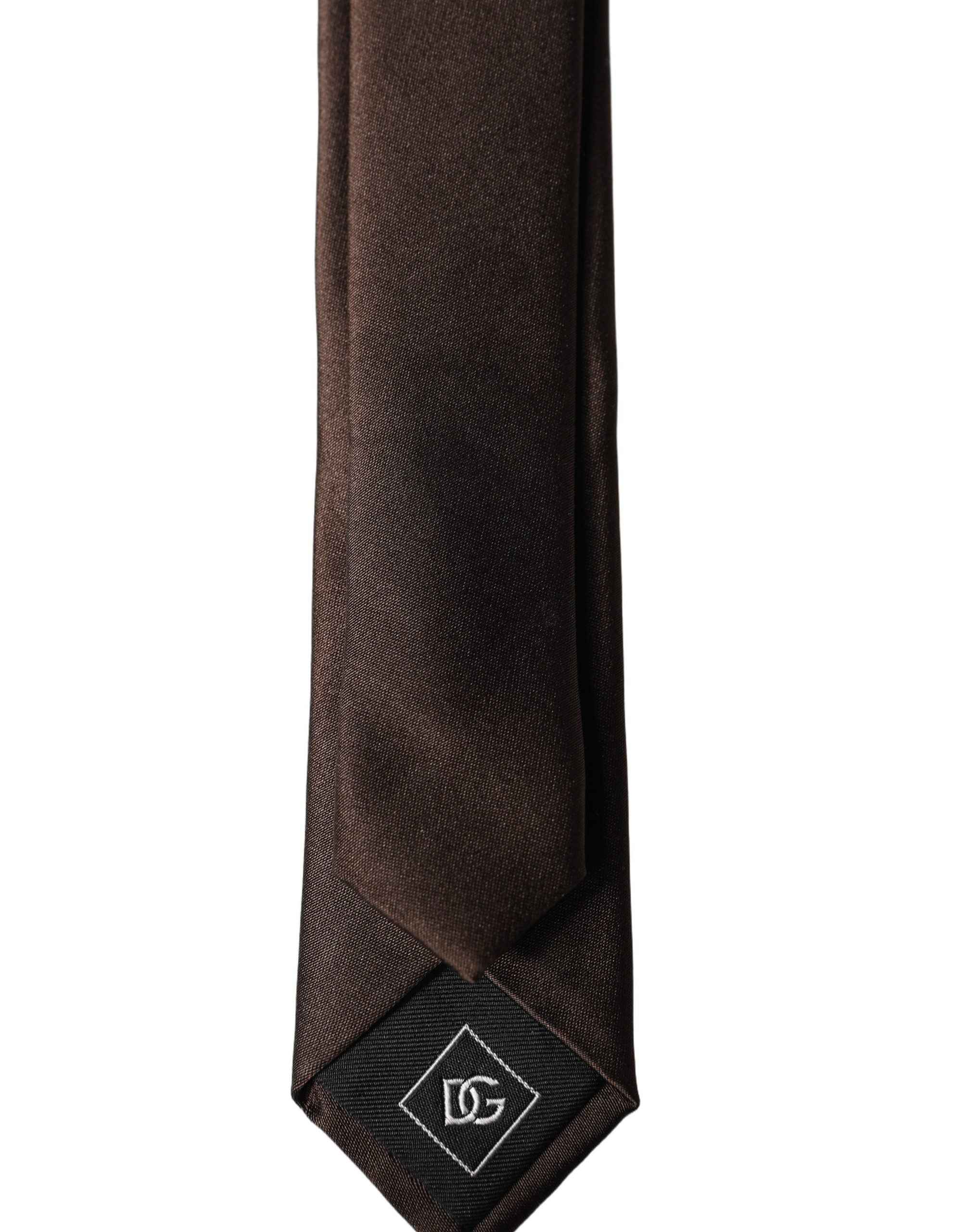Dolce & Gabbana Brown Solid 100% Silk Adjustable Men Tied Necktie Tie