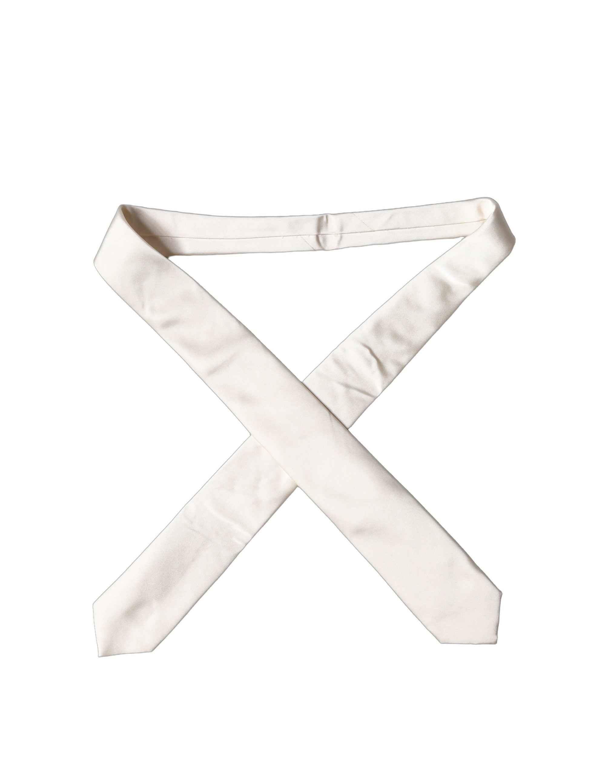Dolce & Gabbana Off White Satin Silk Adjustable Women Tied Necktie Tie