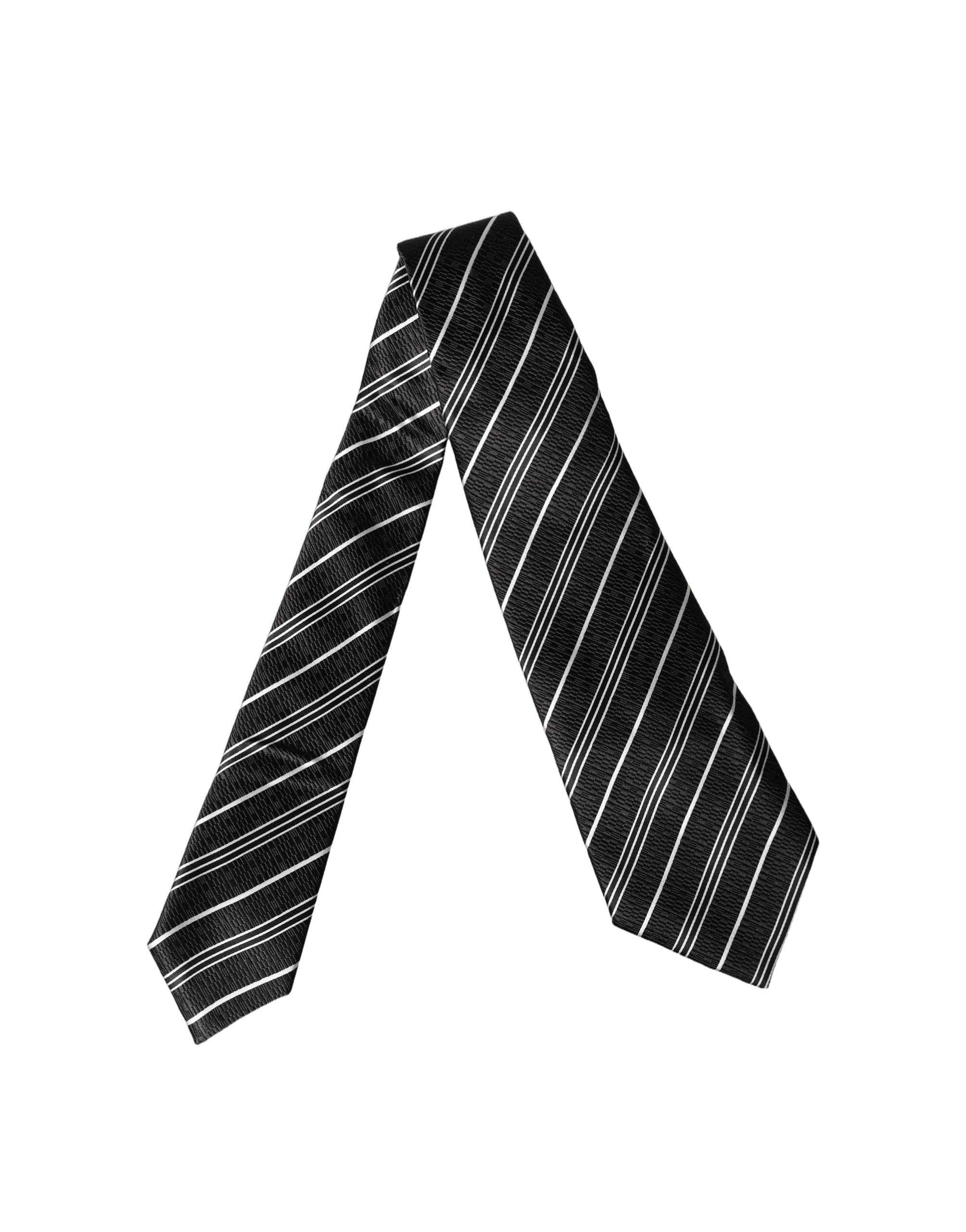 Dolce & Gabbana Black White Stripes Silk Adjustable Women Necktie Tie